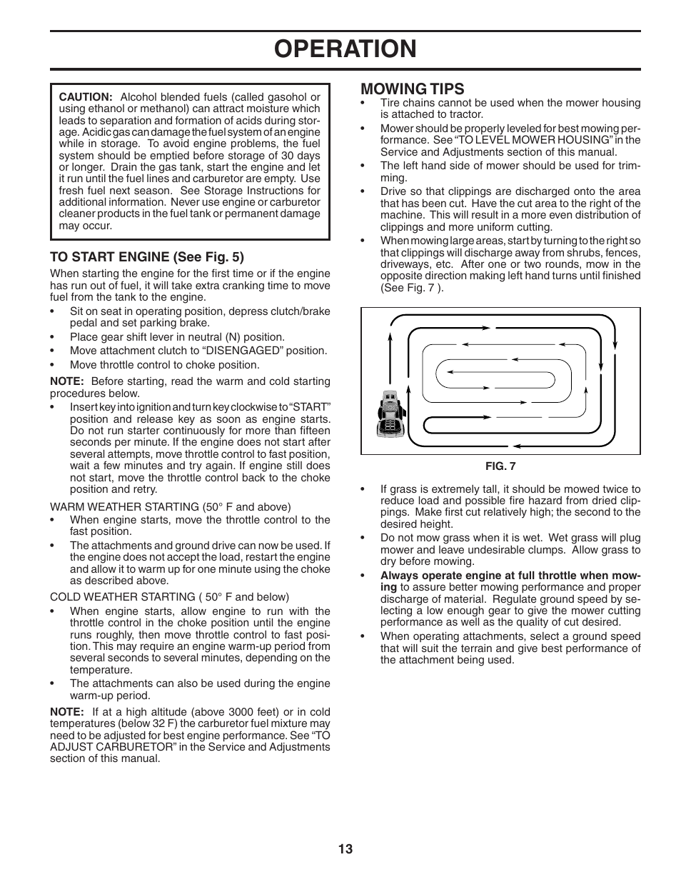 Operation, Mowing tips | Weed Eater WE12538M User Manual | Page 13 / 48