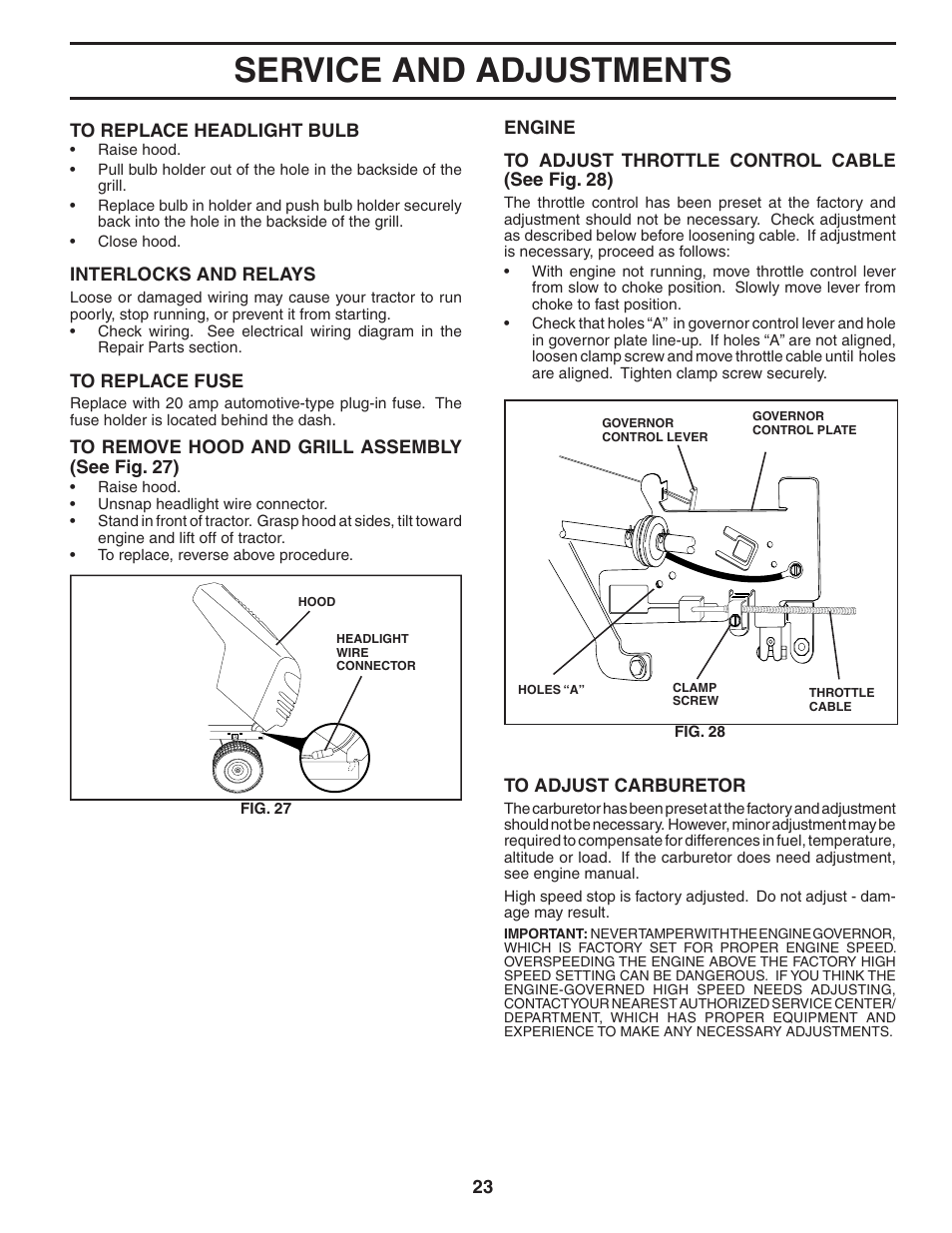 Service and adjustments | Weed Eater WE12538M User Manual | Page 23 / 48