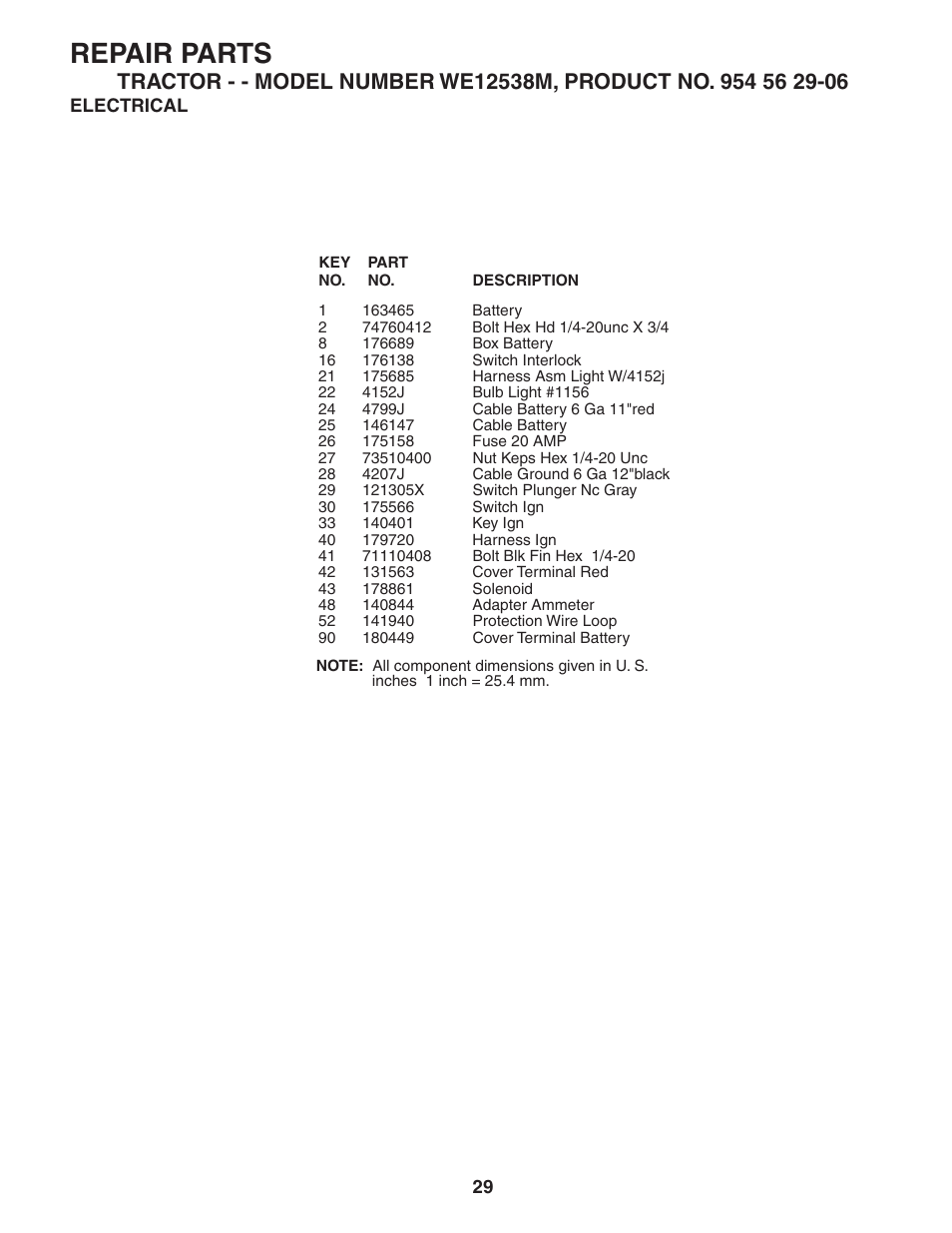 Repair parts | Weed Eater WE12538M User Manual | Page 29 / 48