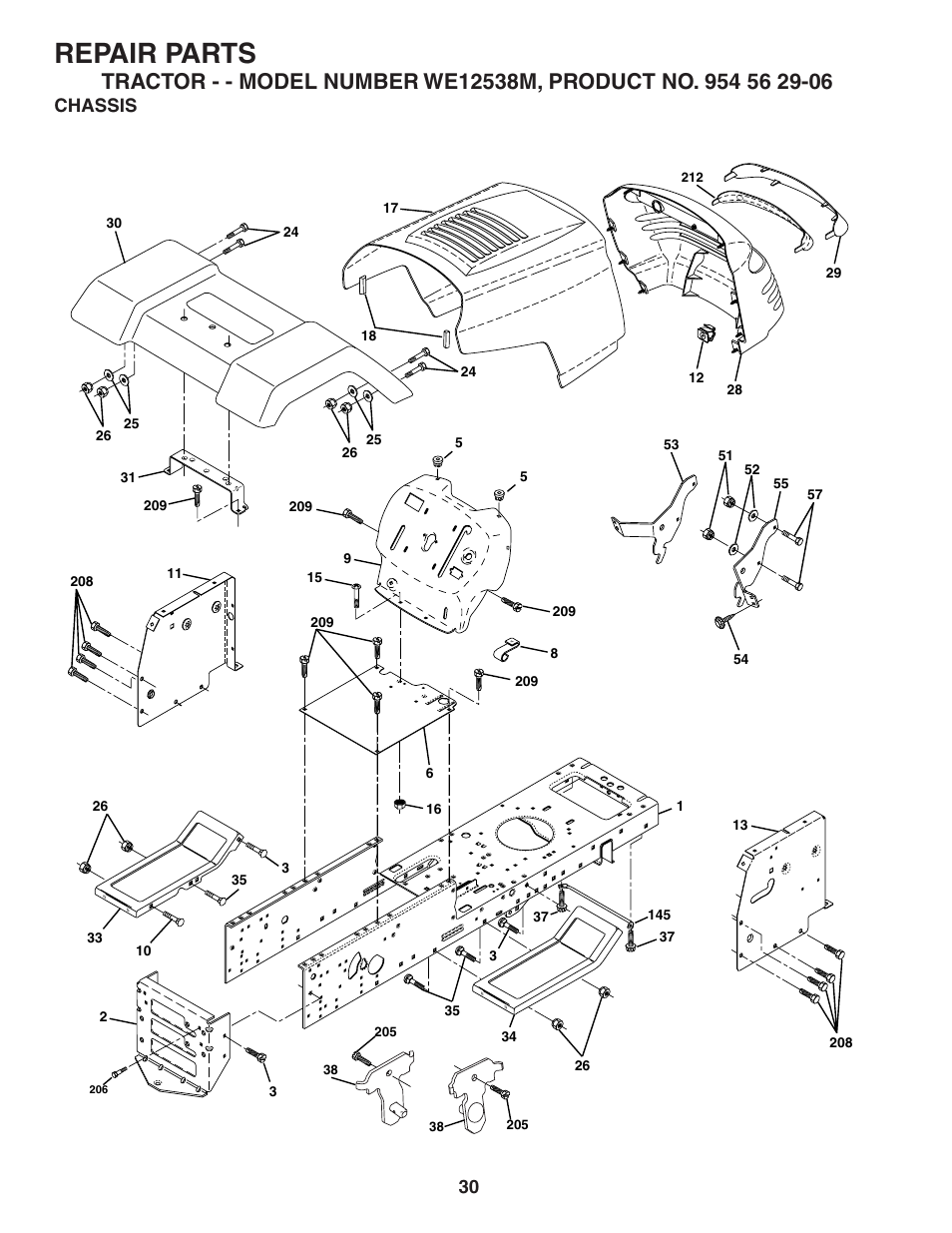 Repair parts, Chassis | Weed Eater WE12538M User Manual | Page 30 / 48