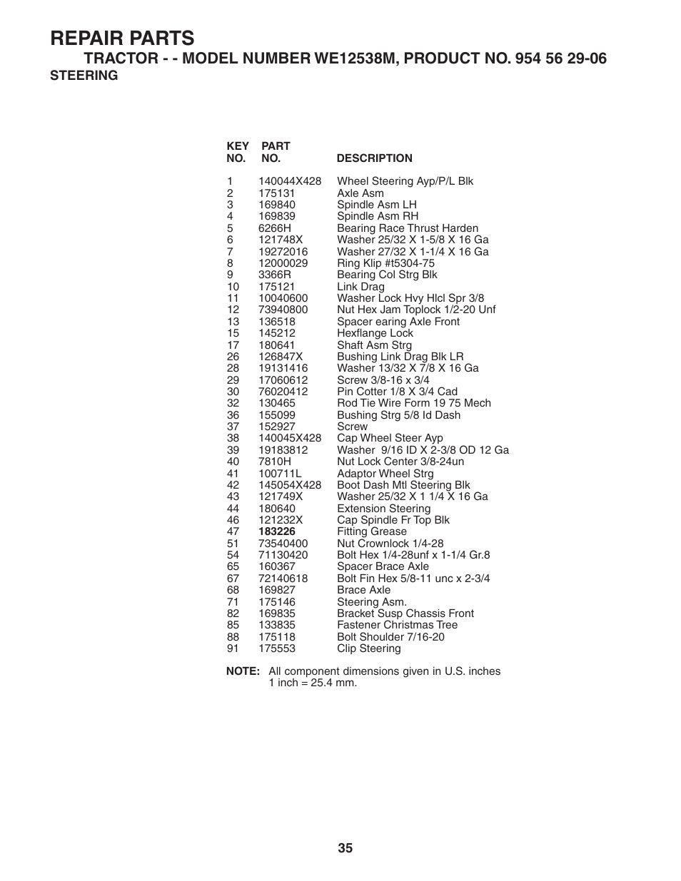 Repair parts | Weed Eater WE12538M User Manual | Page 35 / 48