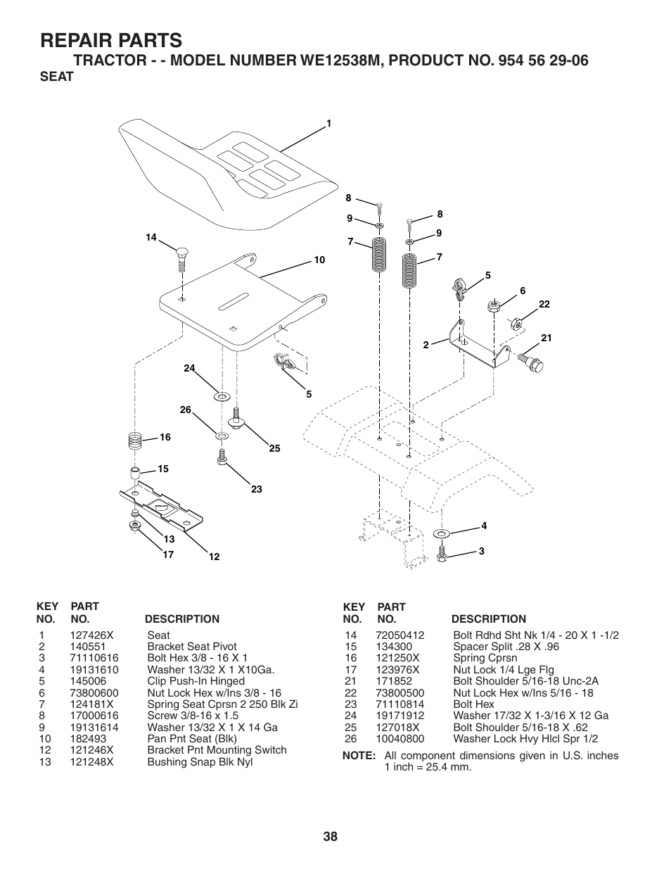 Repair parts | Weed Eater WE12538M User Manual | Page 38 / 48