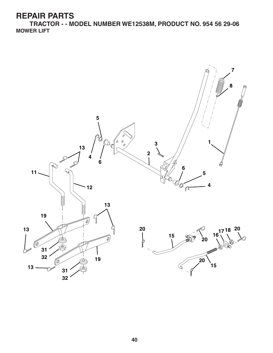 Repair parts | Weed Eater WE12538M User Manual | Page 40 / 48
