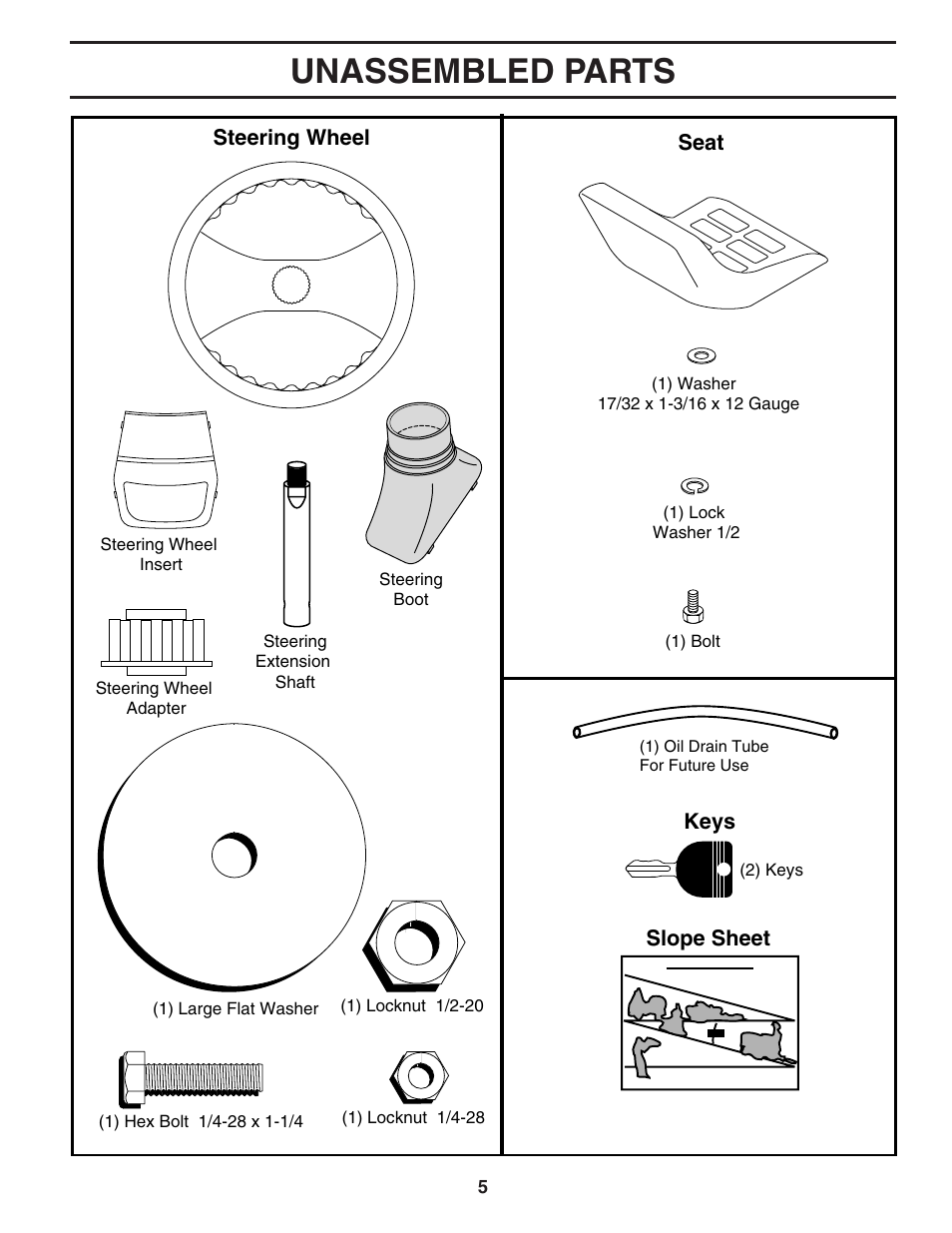 Unassembled parts | Weed Eater WE12538M User Manual | Page 5 / 48