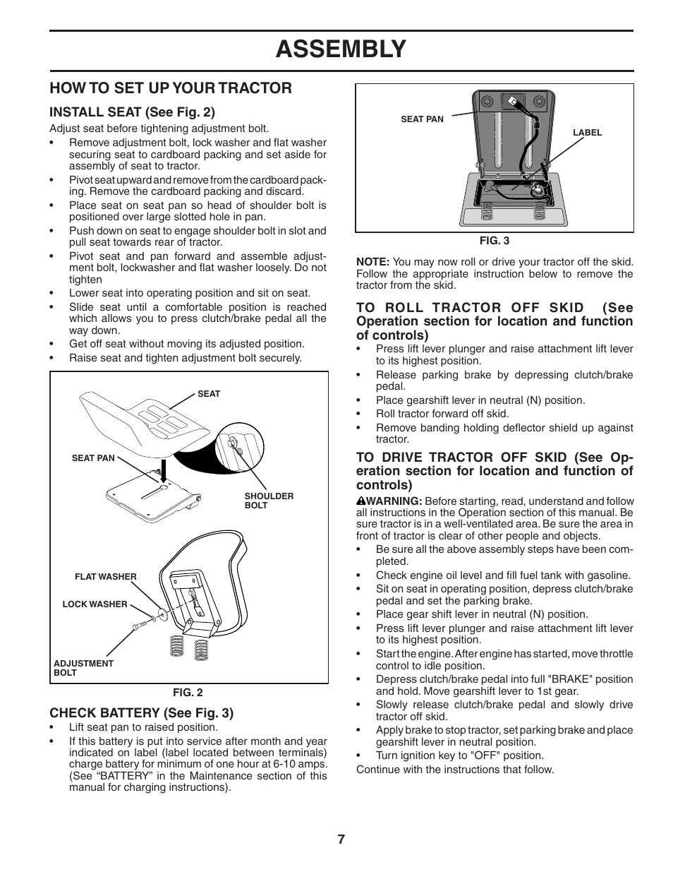 Assembly, How to set up your tractor | Weed Eater WE12538M User Manual | Page 7 / 48