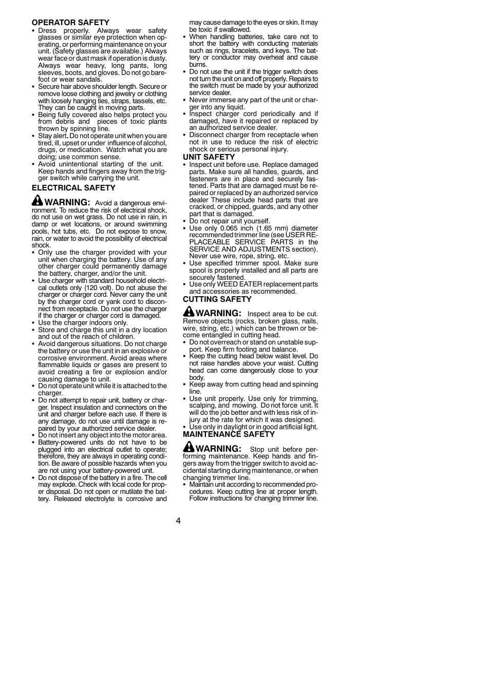 Warning | Weed Eater Twist 'N Edge 545186757 User Manual | Page 4 / 14