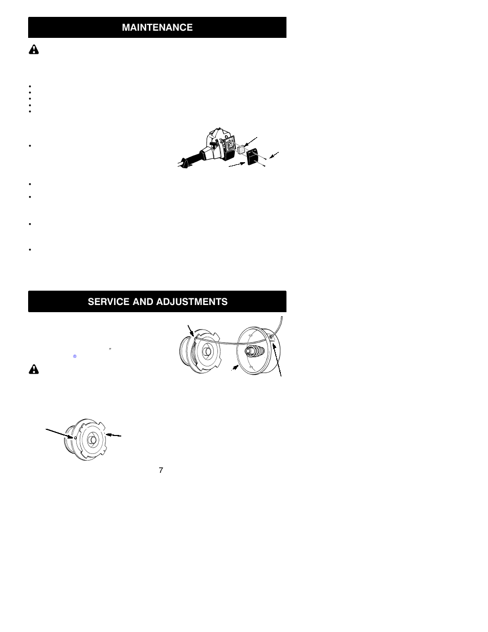 Maintenance, Service and adjustments | Weed Eater 530163439 User Manual | Page 7 / 11