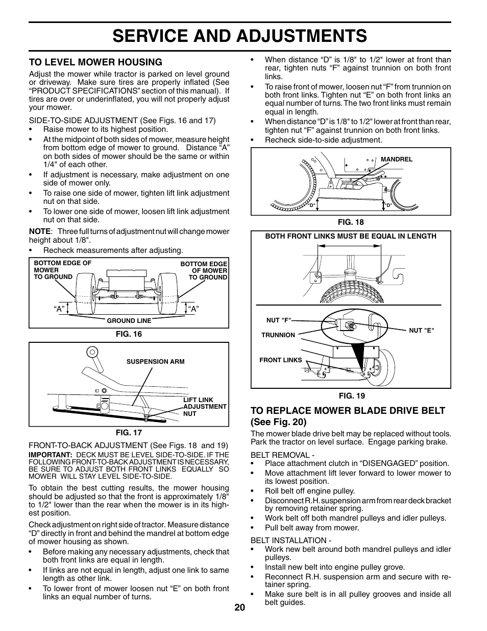 Service and adjustments | Weed Eater 186391 User Manual | Page 20 / 48