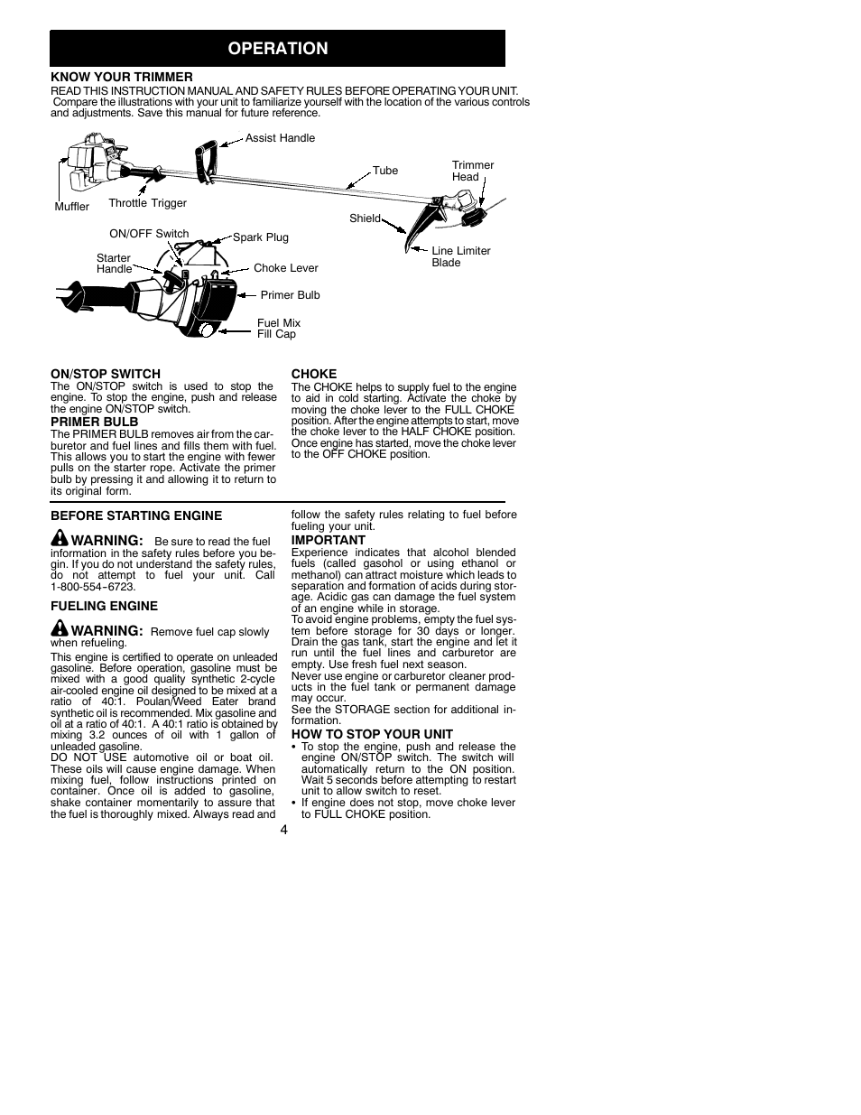 Operation | Weed Eater 530086923 User Manual | Page 4 / 11