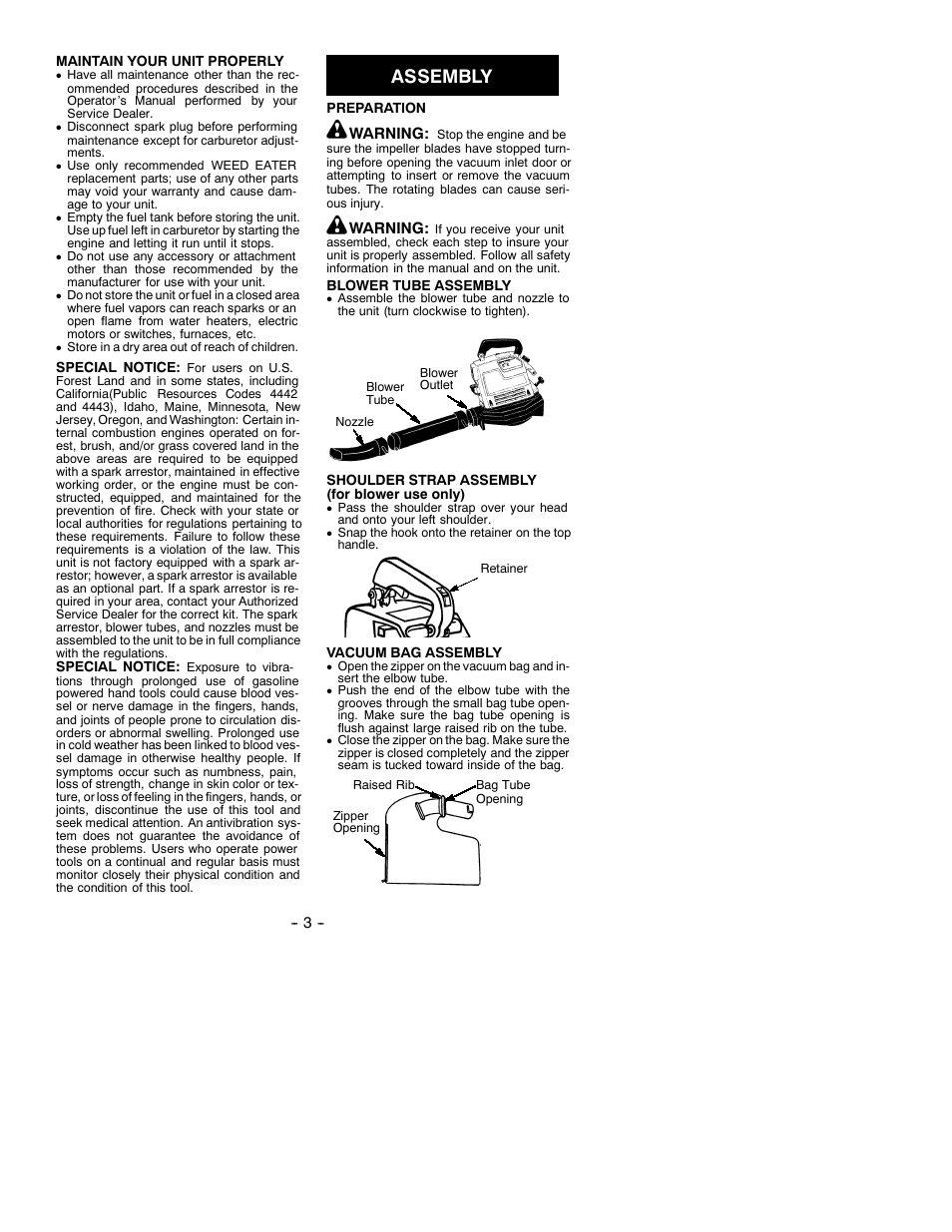 Safety rules, Assembly | Weed Eater SB180BV User Manual | Page 3 / 8
