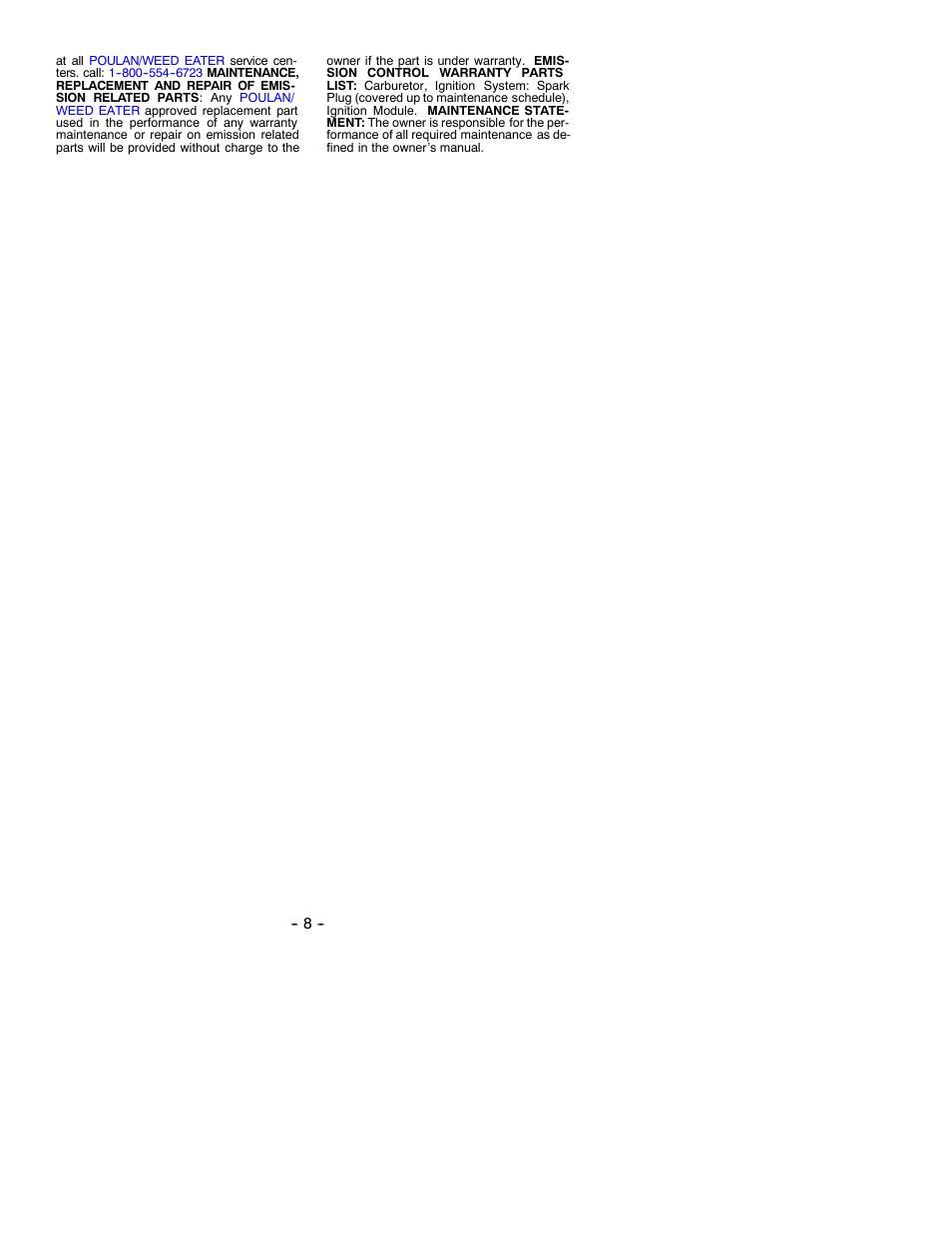 Weed Eater SB180BV User Manual | Page 8 / 8