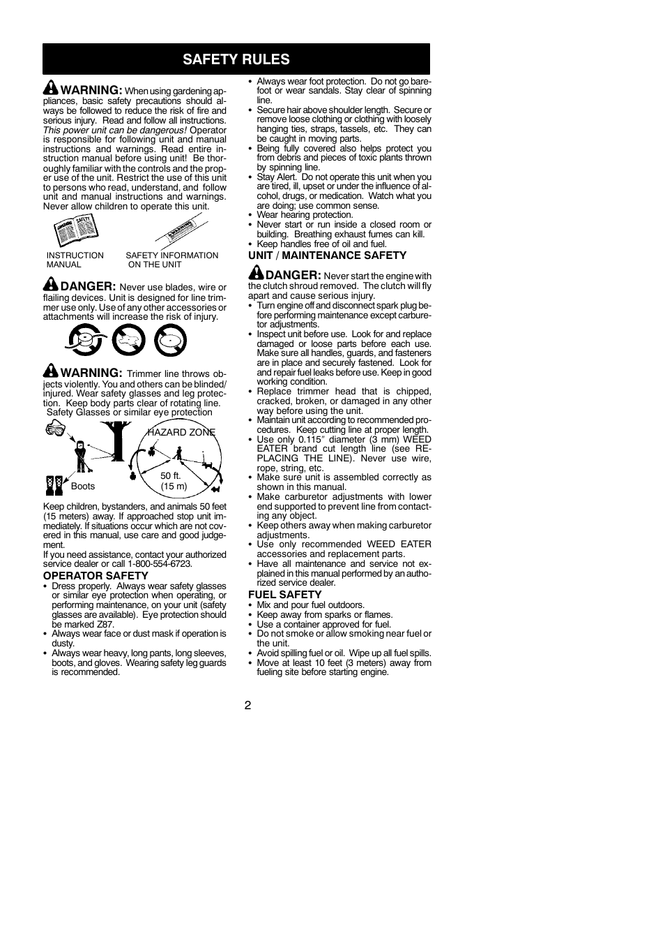 Safety rules, Warning, Danger | Weed Eater 545186748 User Manual | Page 2 / 11
