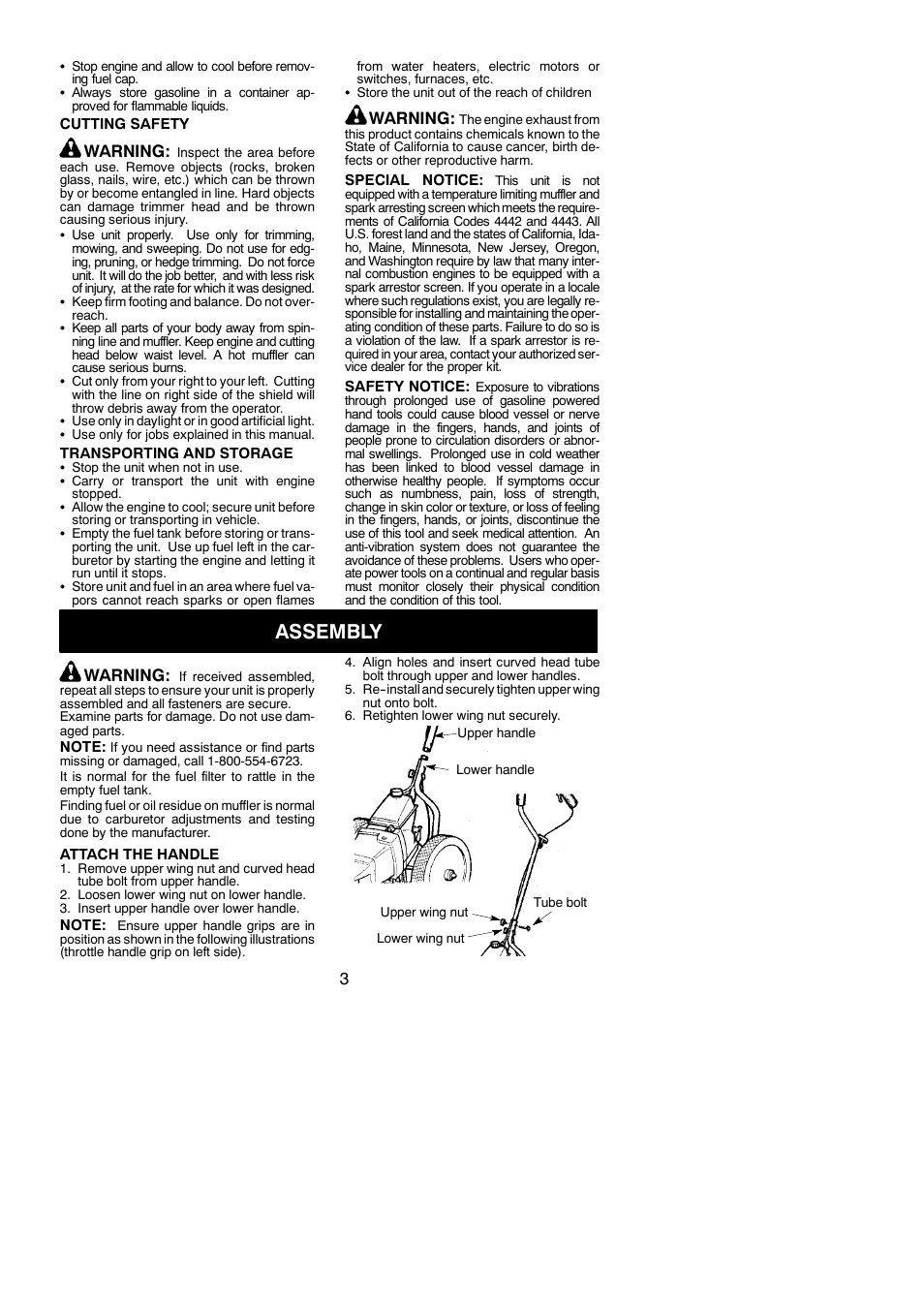 Assembly, Warning | Weed Eater 545186748 User Manual | Page 3 / 11