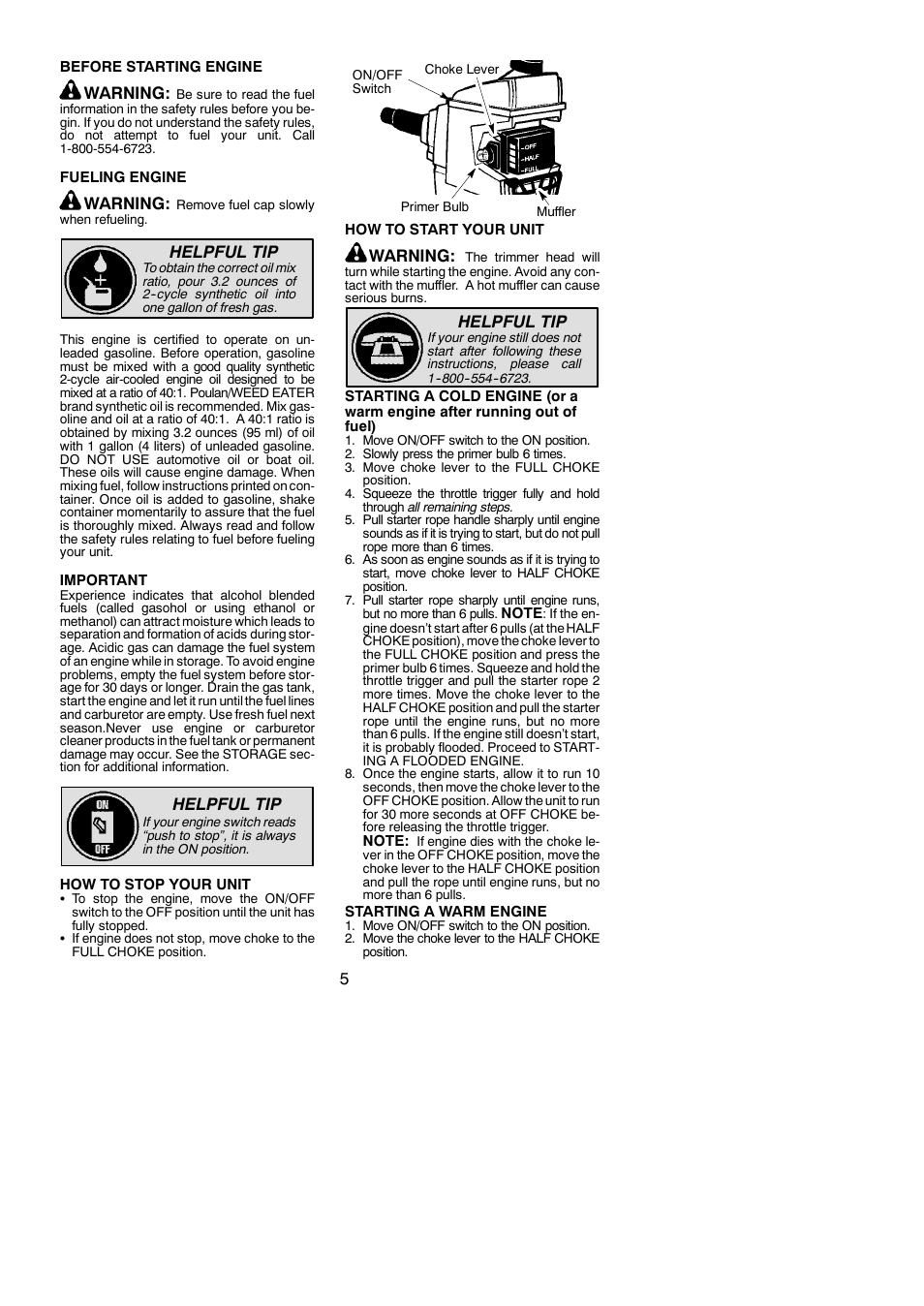 Warning, Helpful tip | Weed Eater 545186748 User Manual | Page 5 / 11