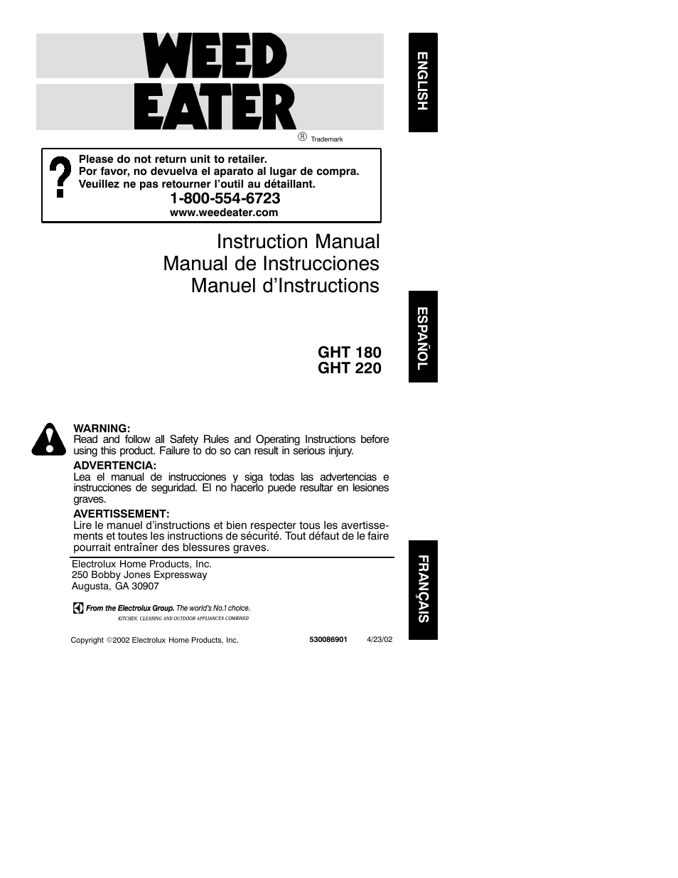 Weed Eater 530086901 User Manual | 9 pages