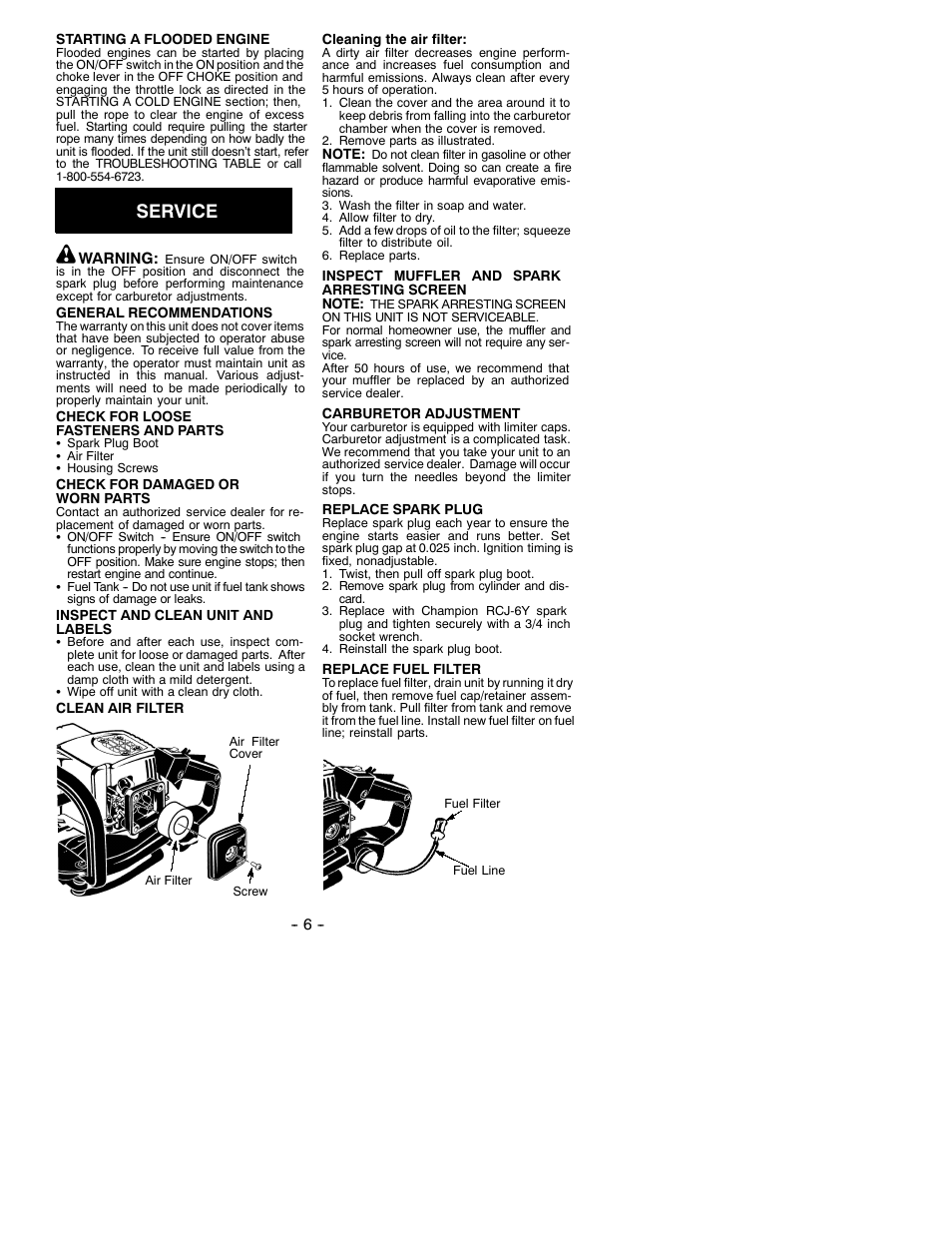 Service | Weed Eater 530086901 User Manual | Page 6 / 9