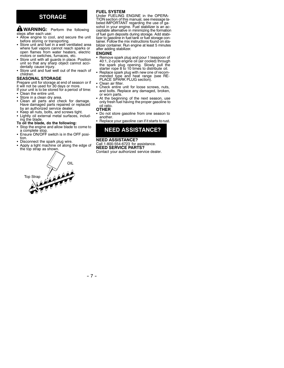 Storage, Need assistance | Weed Eater 530086901 User Manual | Page 7 / 9