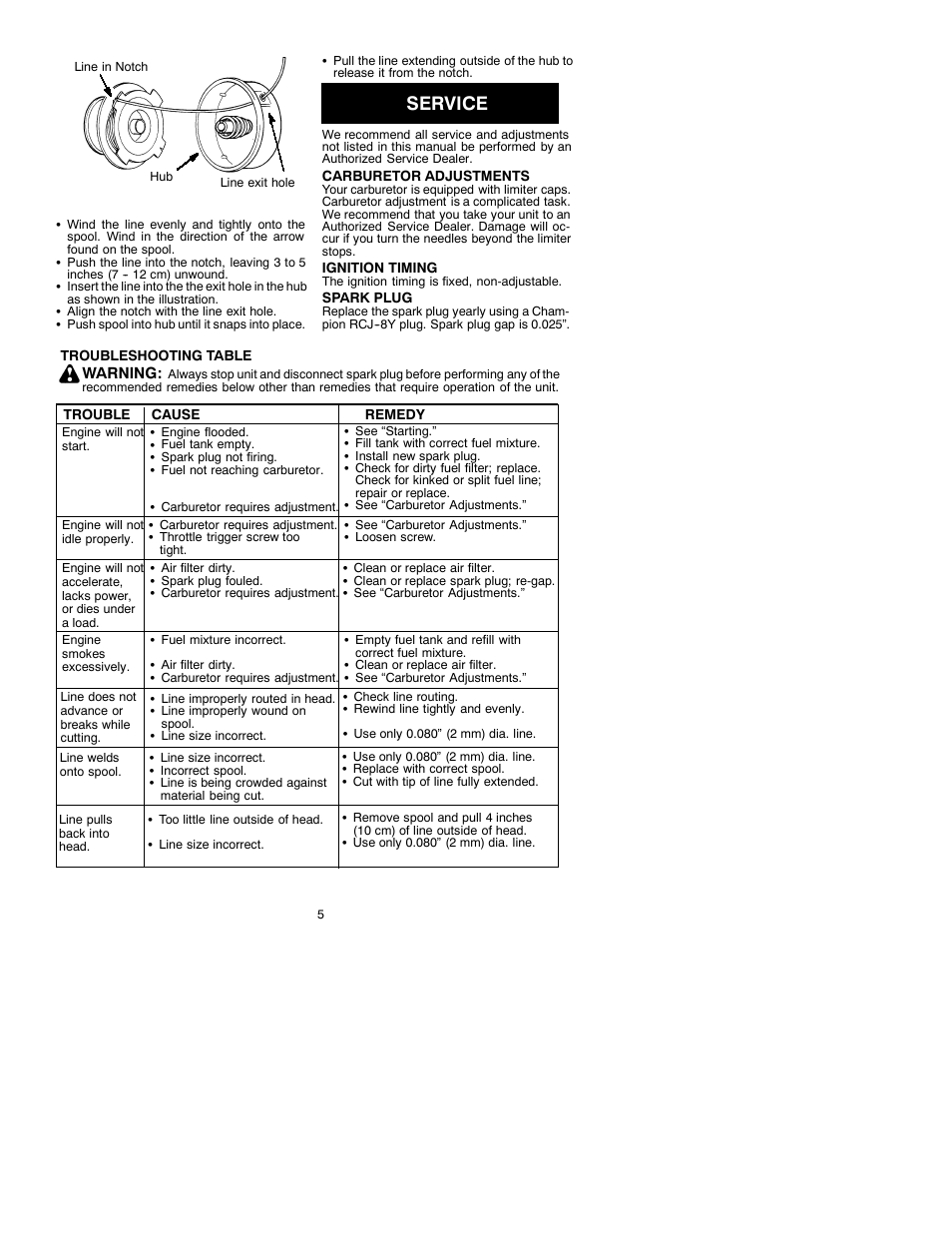 Service | Weed Eater TWIST-N-EDGE 530088832 User Manual | Page 5 / 7