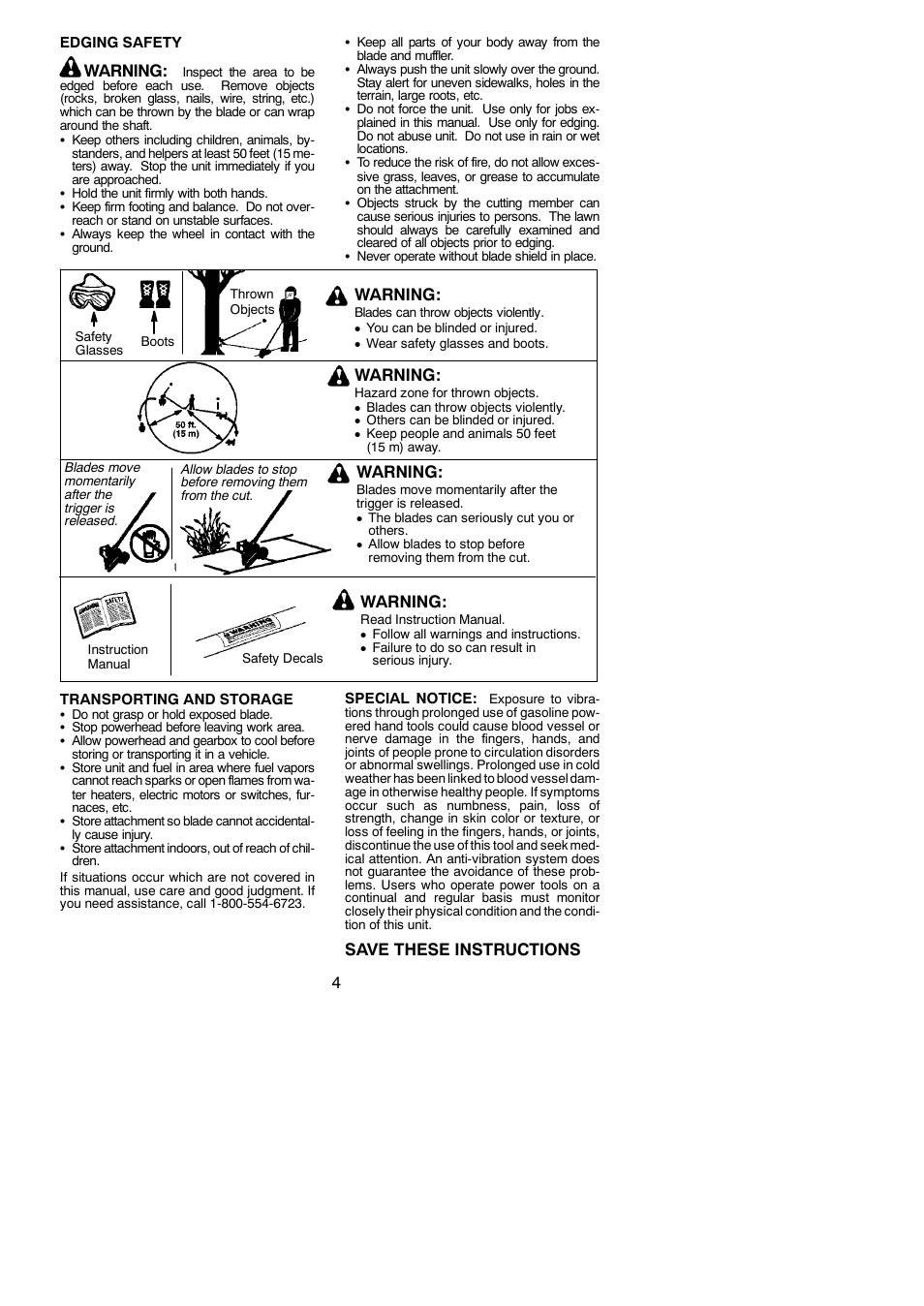 Warning, Save these instructions | Weed Eater 1000E User Manual | Page 4 / 9