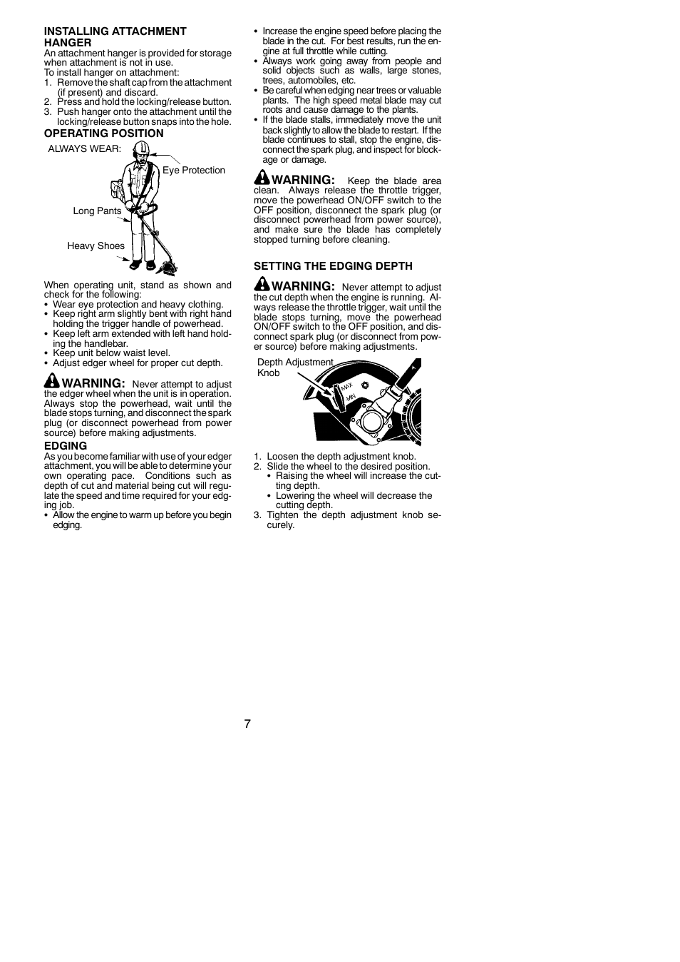 Warning | Weed Eater 1000E User Manual | Page 7 / 9