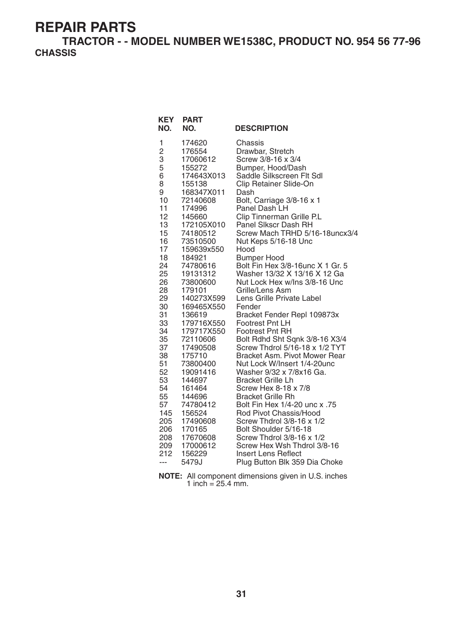 Repair parts | Weed Eater 186778 User Manual | Page 31 / 48