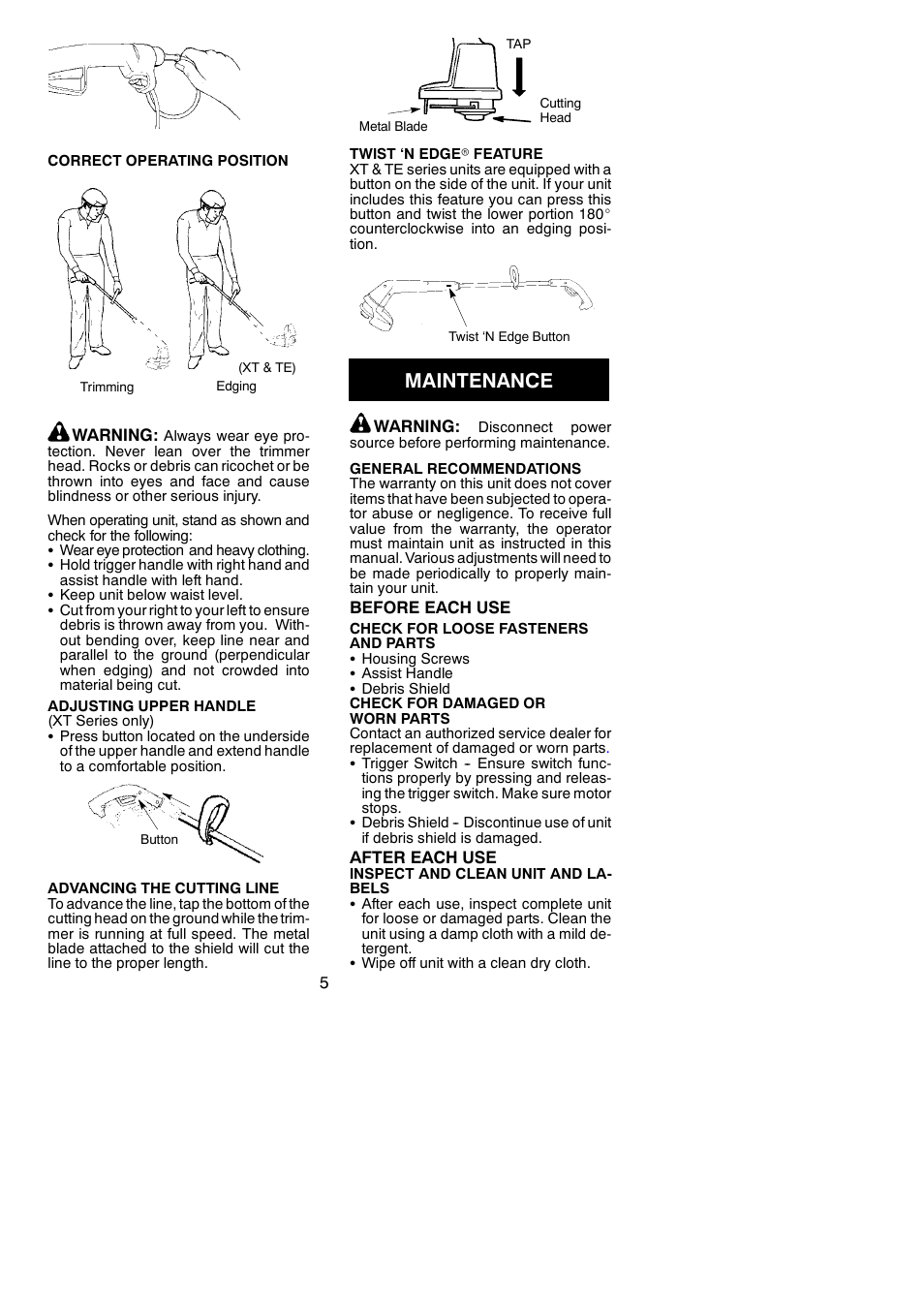 Maintenance | Weed Eater 545117522 User Manual | Page 5 / 8