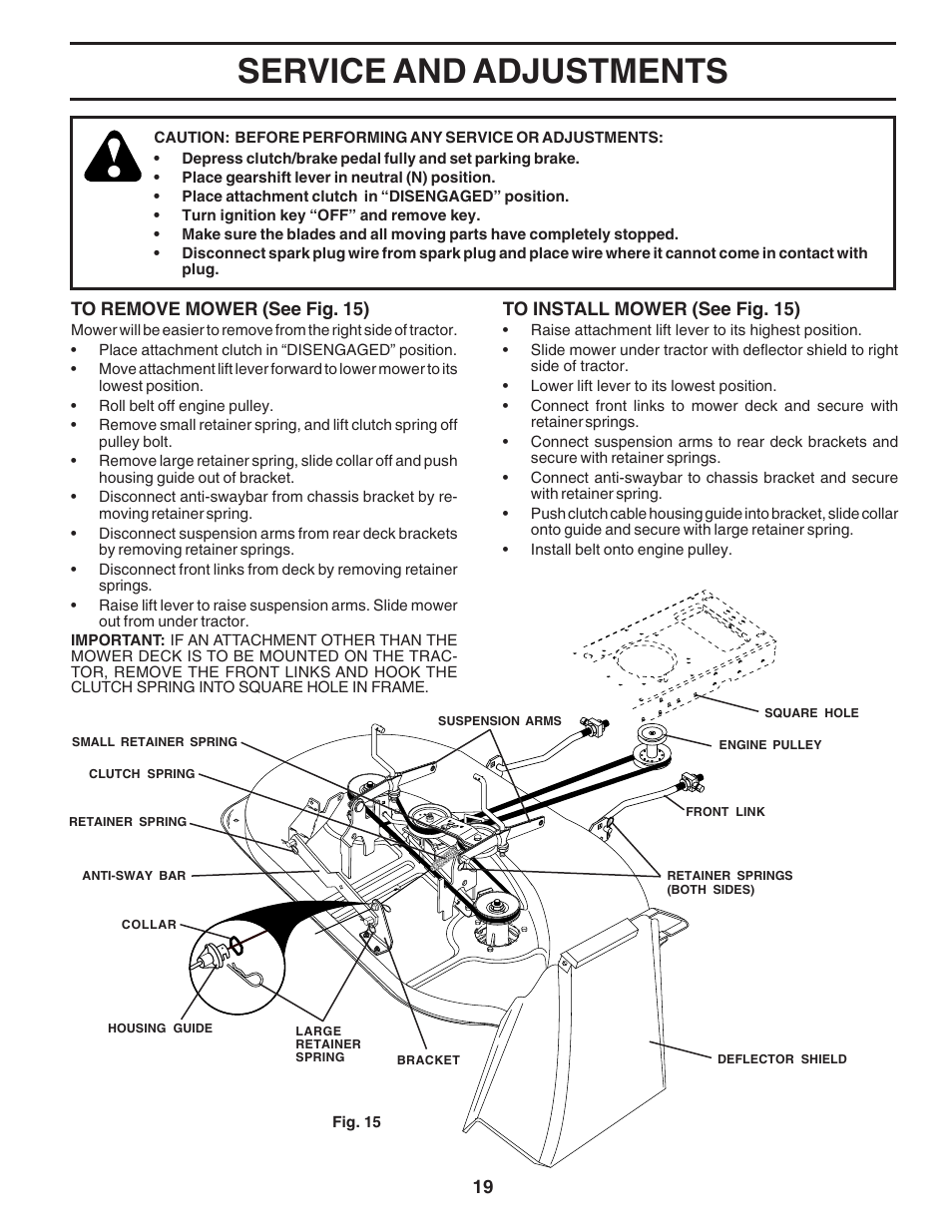 Service and adjustments | Weed Eater WE1538A User Manual | Page 19 / 48