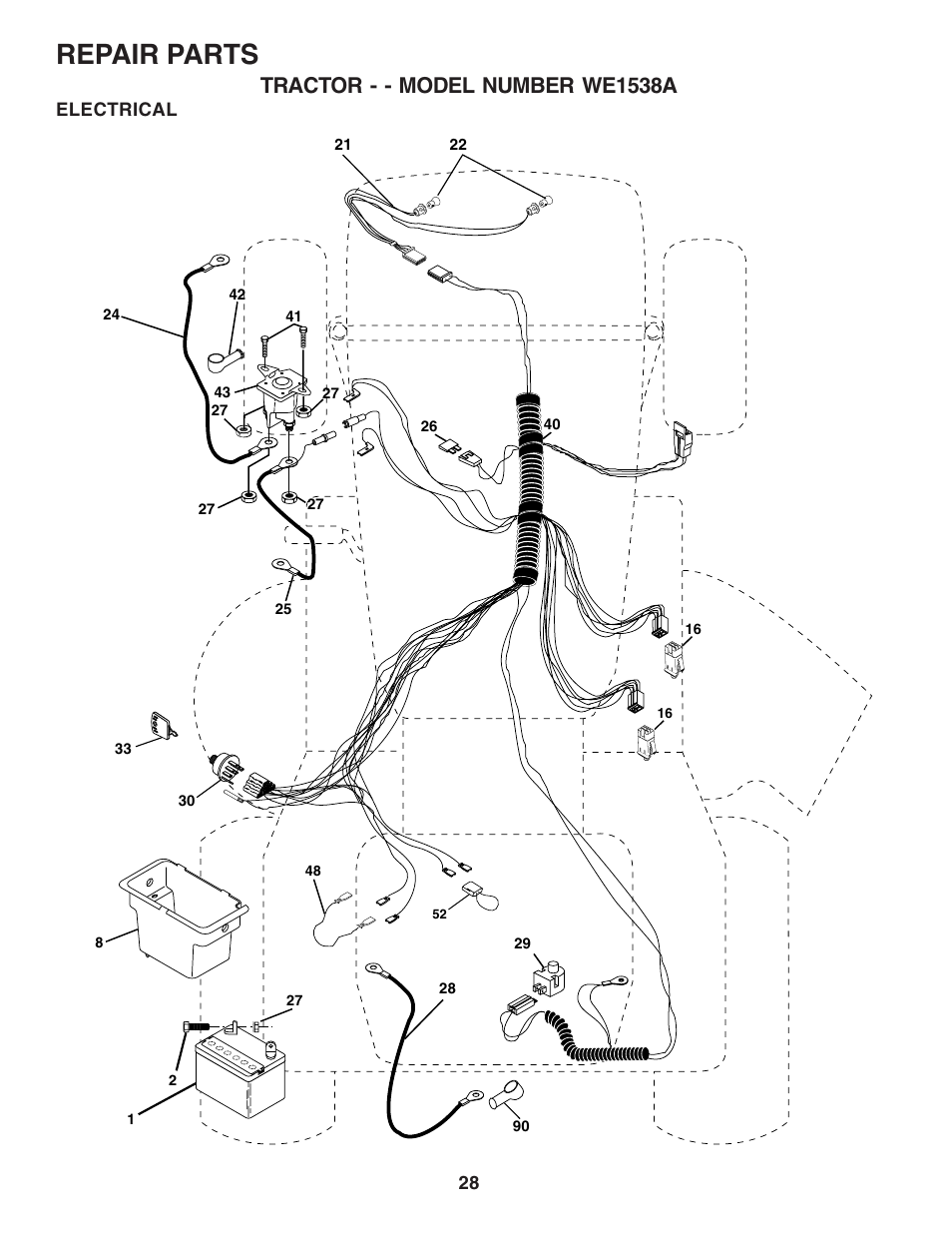 Repair parts, Tractor - - model number we1538a | Weed Eater WE1538A User Manual | Page 28 / 48