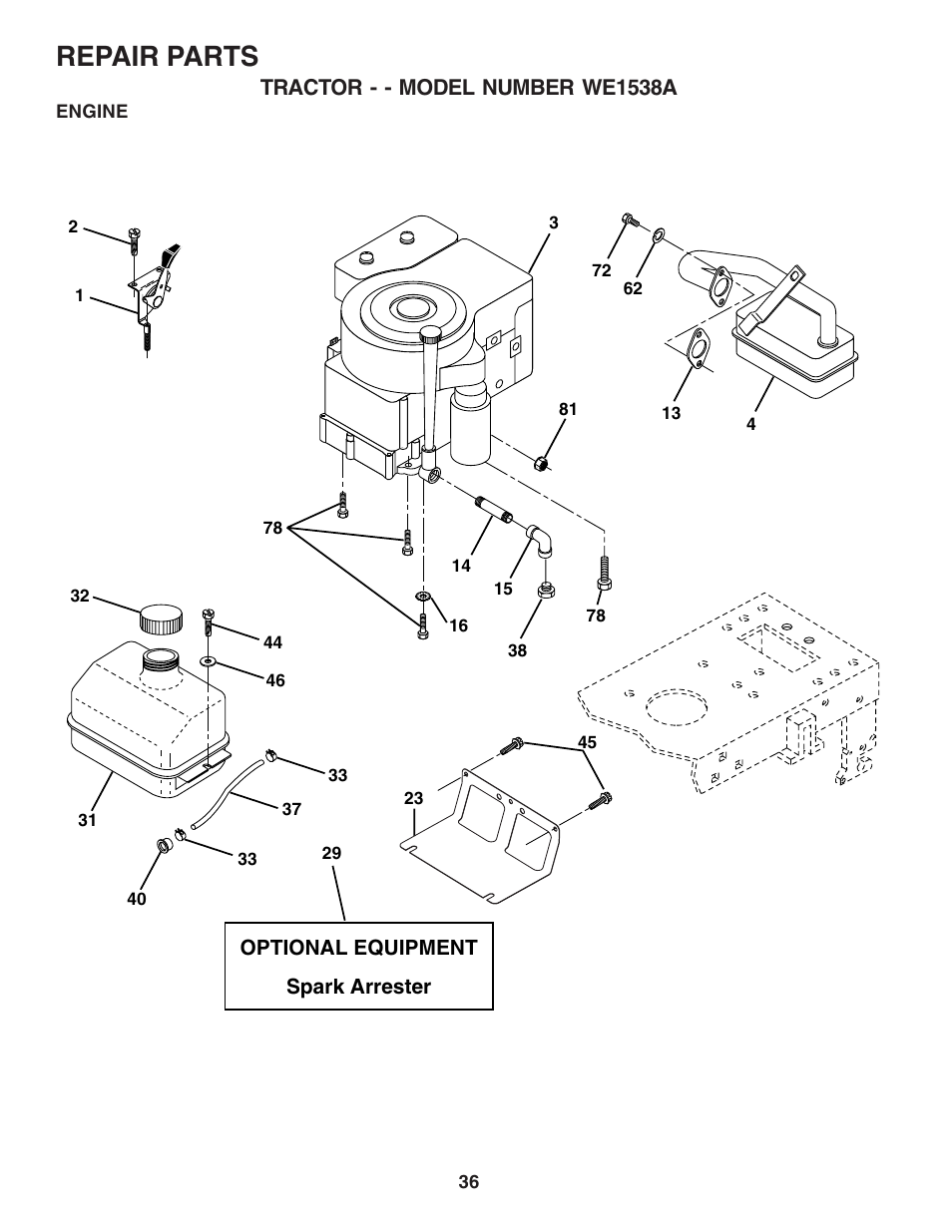 Repair parts | Weed Eater WE1538A User Manual | Page 36 / 48