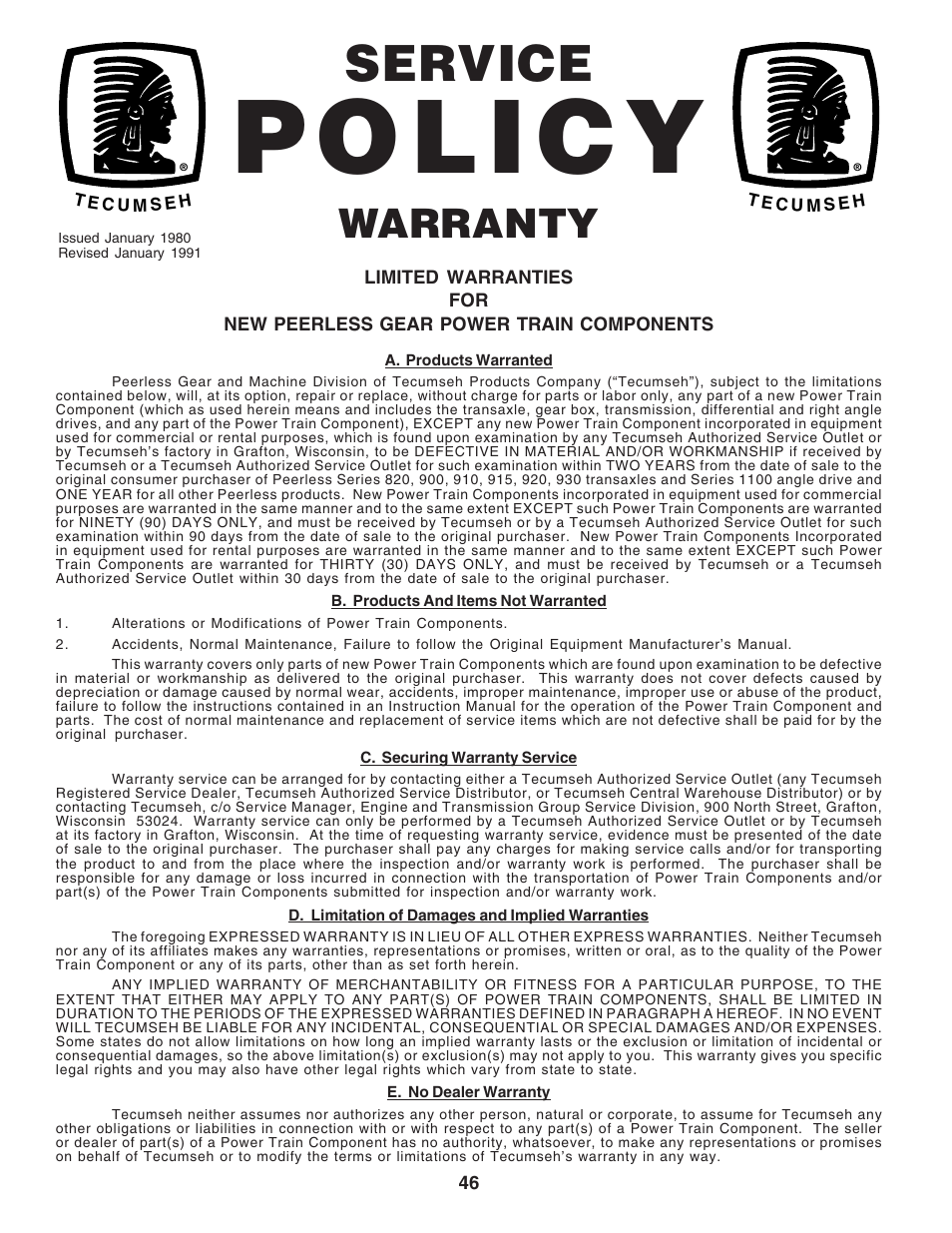 Service, Warranty | Weed Eater WE1538A User Manual | Page 46 / 48