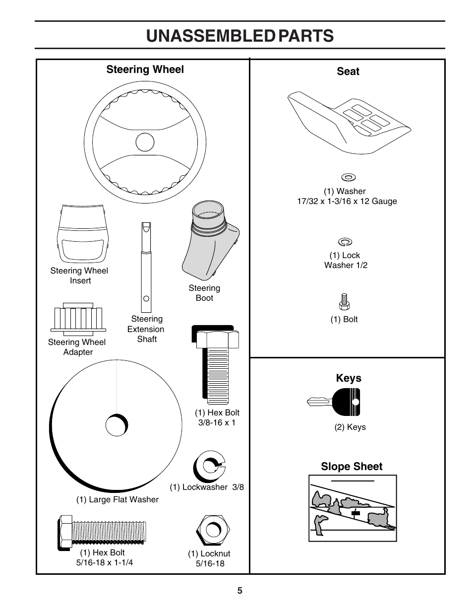 Unassembled parts | Weed Eater WE1538A User Manual | Page 5 / 48