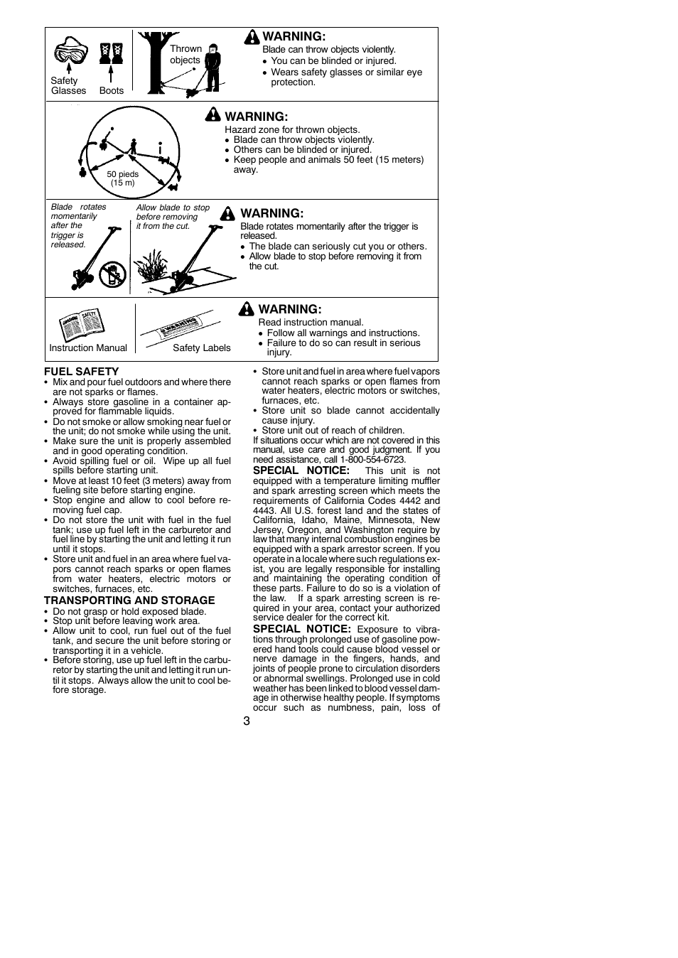 3warning, Warning | Weed Eater 545117552 User Manual | Page 3 / 13