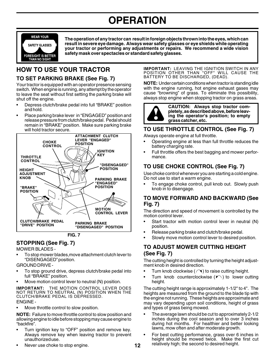 Operation, How to use your tractor | Weed Eater 177599 User Manual | Page 12 / 48