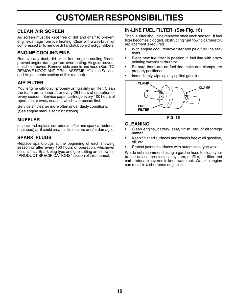 Customer responsibilities | Weed Eater 177599 User Manual | Page 19 / 48