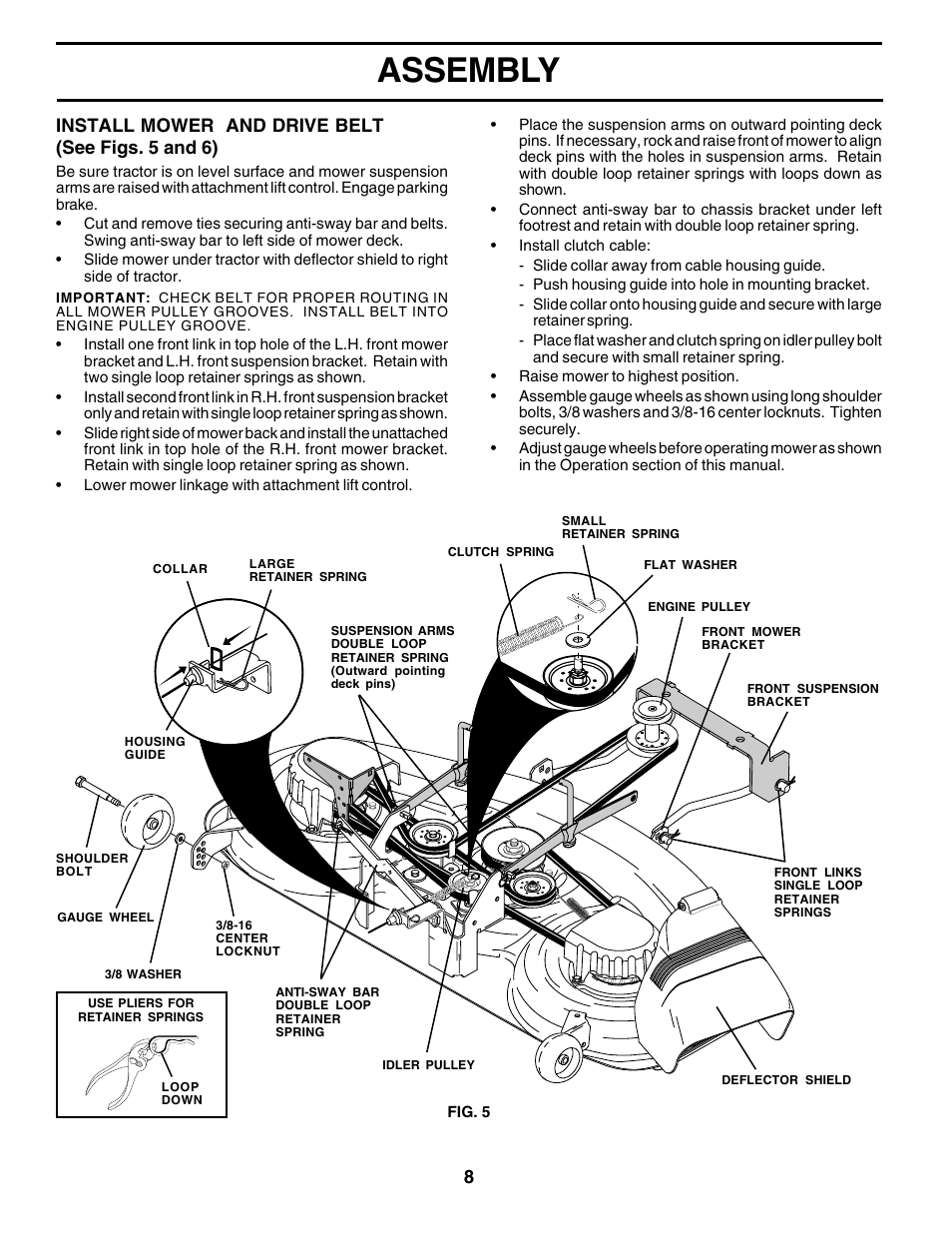 Assembly, 8install mower and drive belt (see figs. 5 and 6) | Weed Eater 177599 User Manual | Page 8 / 48