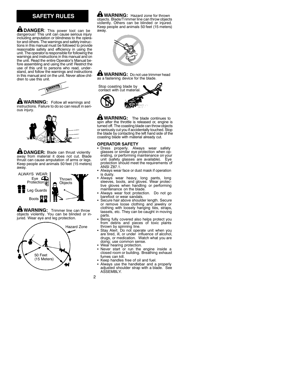 Safety rules | Weed Eater 530087645 User Manual | Page 2 / 12