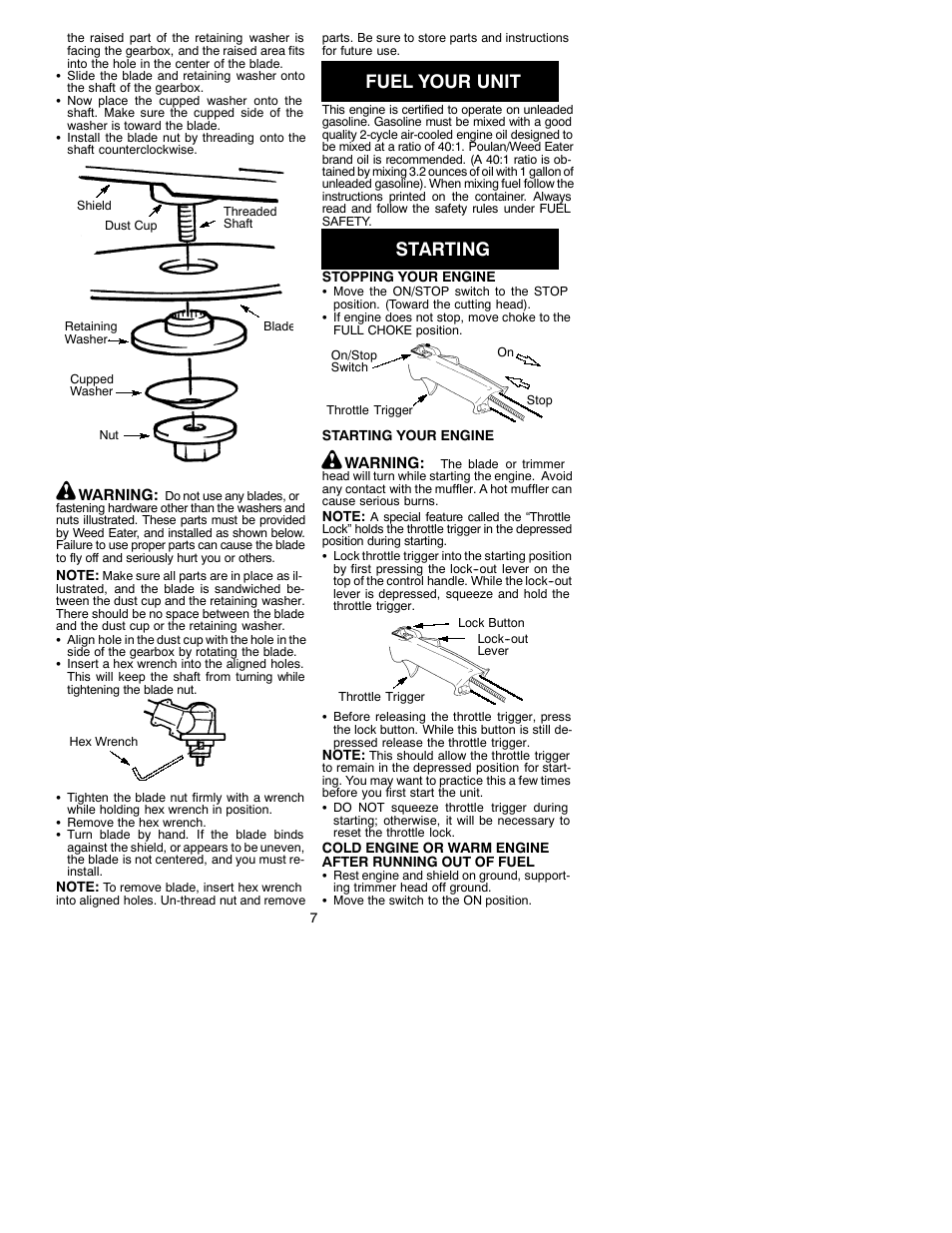 Fuel your unit, Starting | Weed Eater 530087645 User Manual | Page 7 / 12