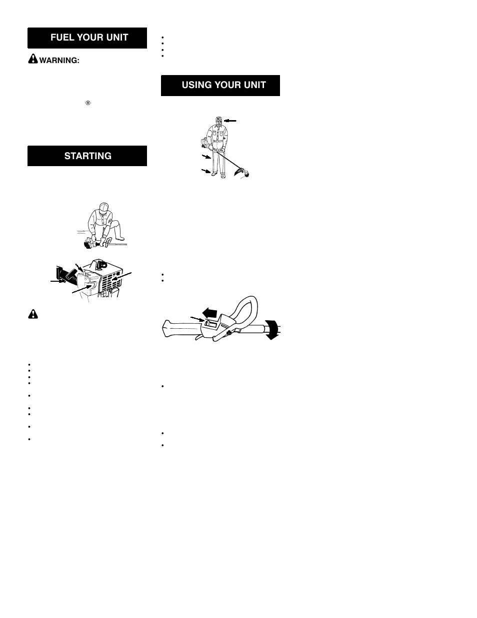 Fuel your unit, Starting, Using your unit | Weed Eater 530086281 User Manual | Page 4 / 7