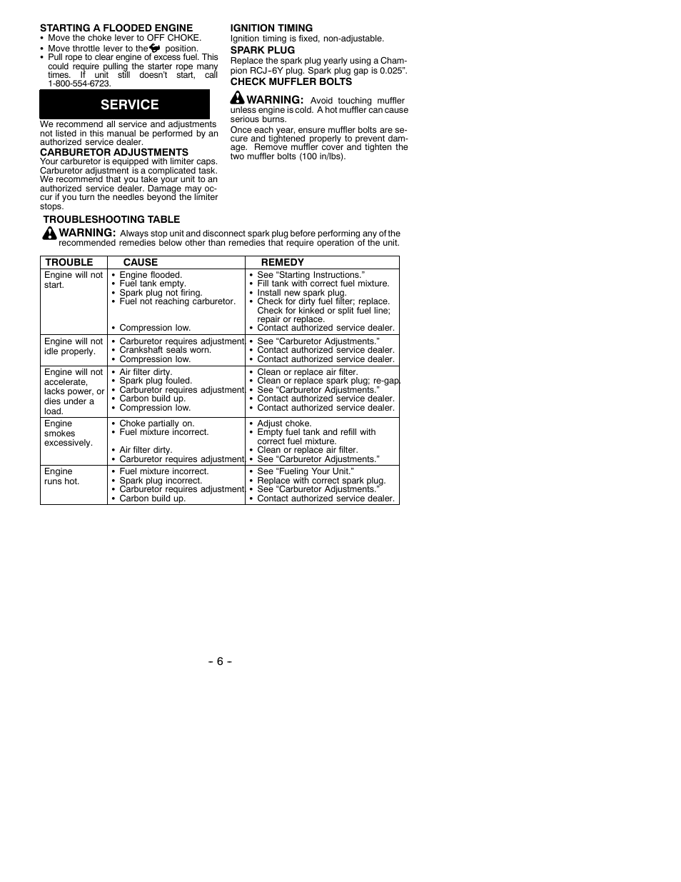 Service | Weed Eater 530087688 User Manual | Page 6 / 8