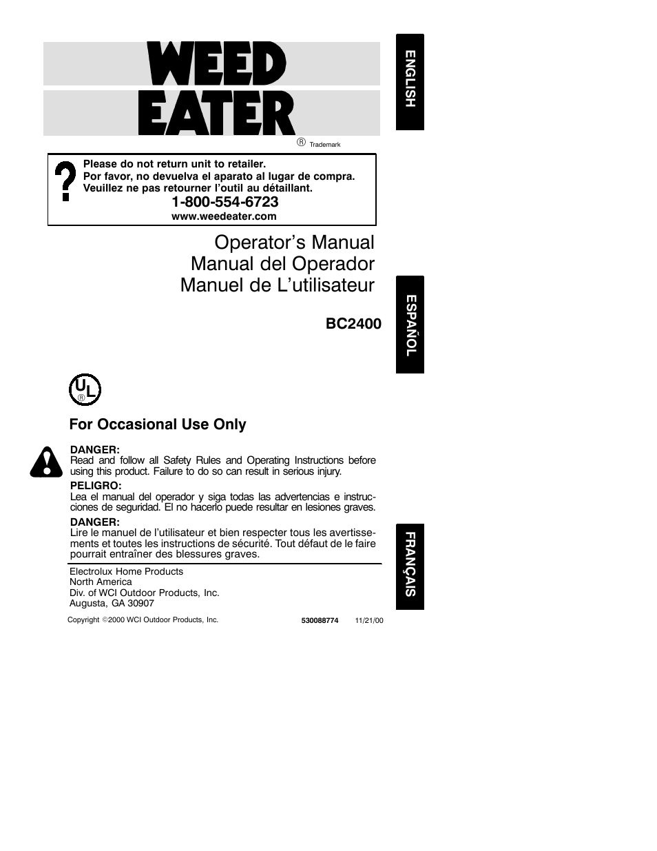 Weed Eater 530088774 User Manual | 11 pages