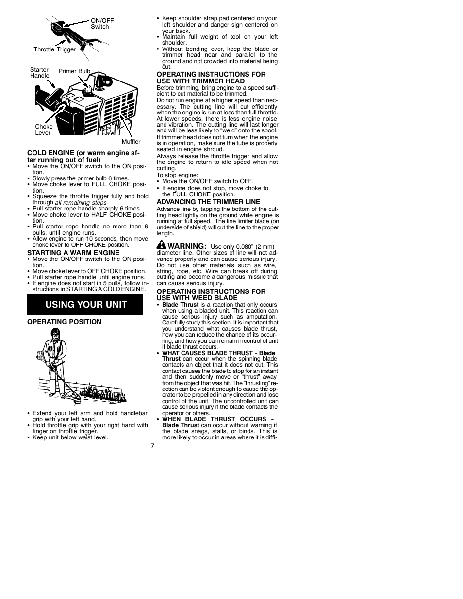 Using your unit | Weed Eater 530088774 User Manual | Page 7 / 11