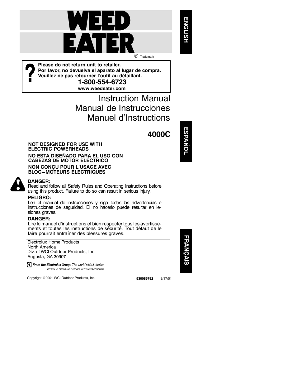 Weed Eater 530086792 User Manual | 9 pages