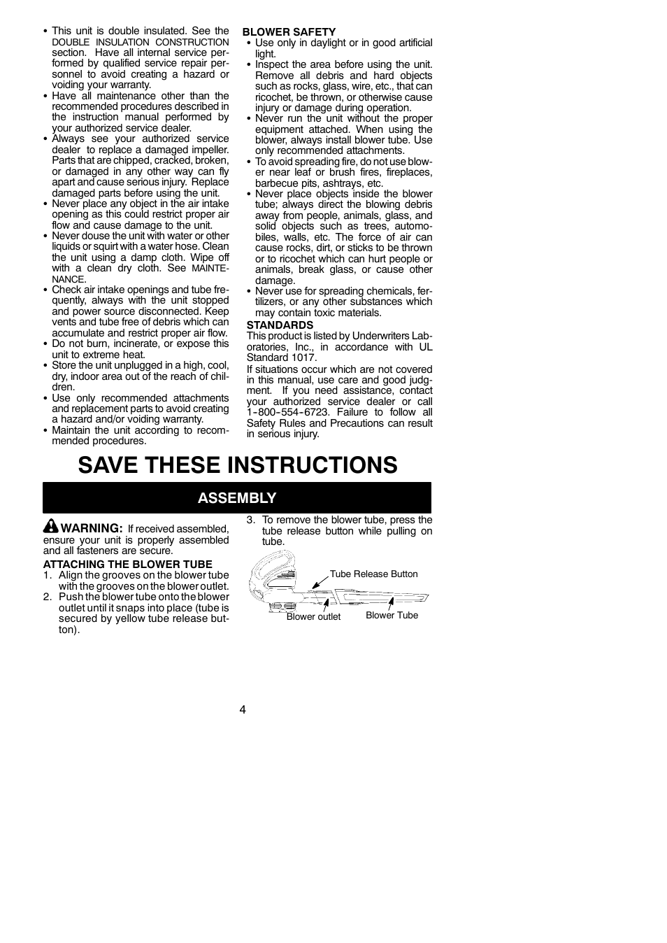 Save these instructions, Assembly | Weed Eater 545117532 User Manual | Page 4 / 7