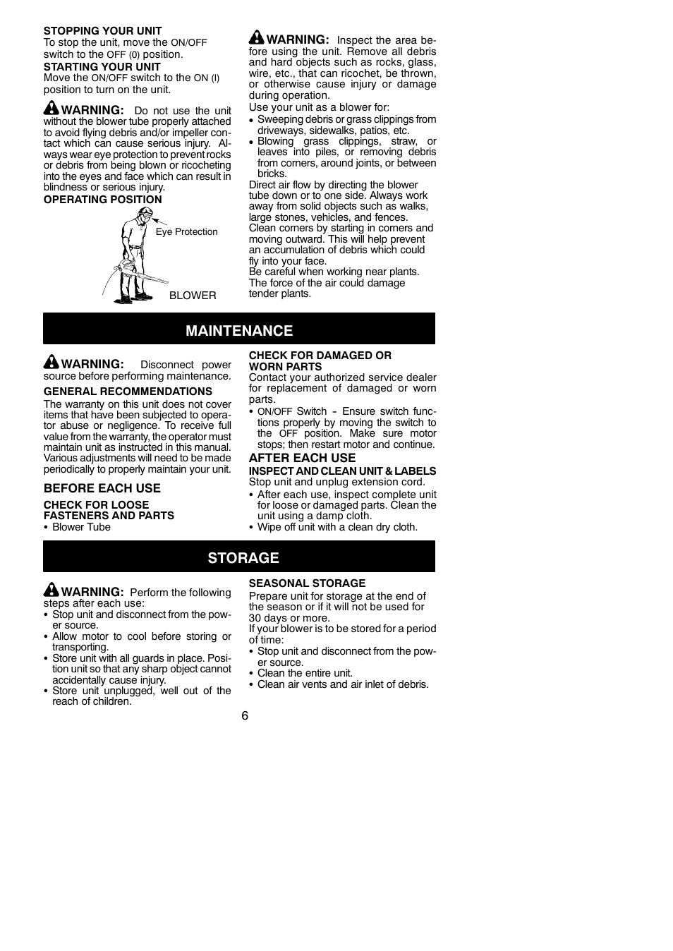 Maintenance, Storage | Weed Eater 545117532 User Manual | Page 6 / 7