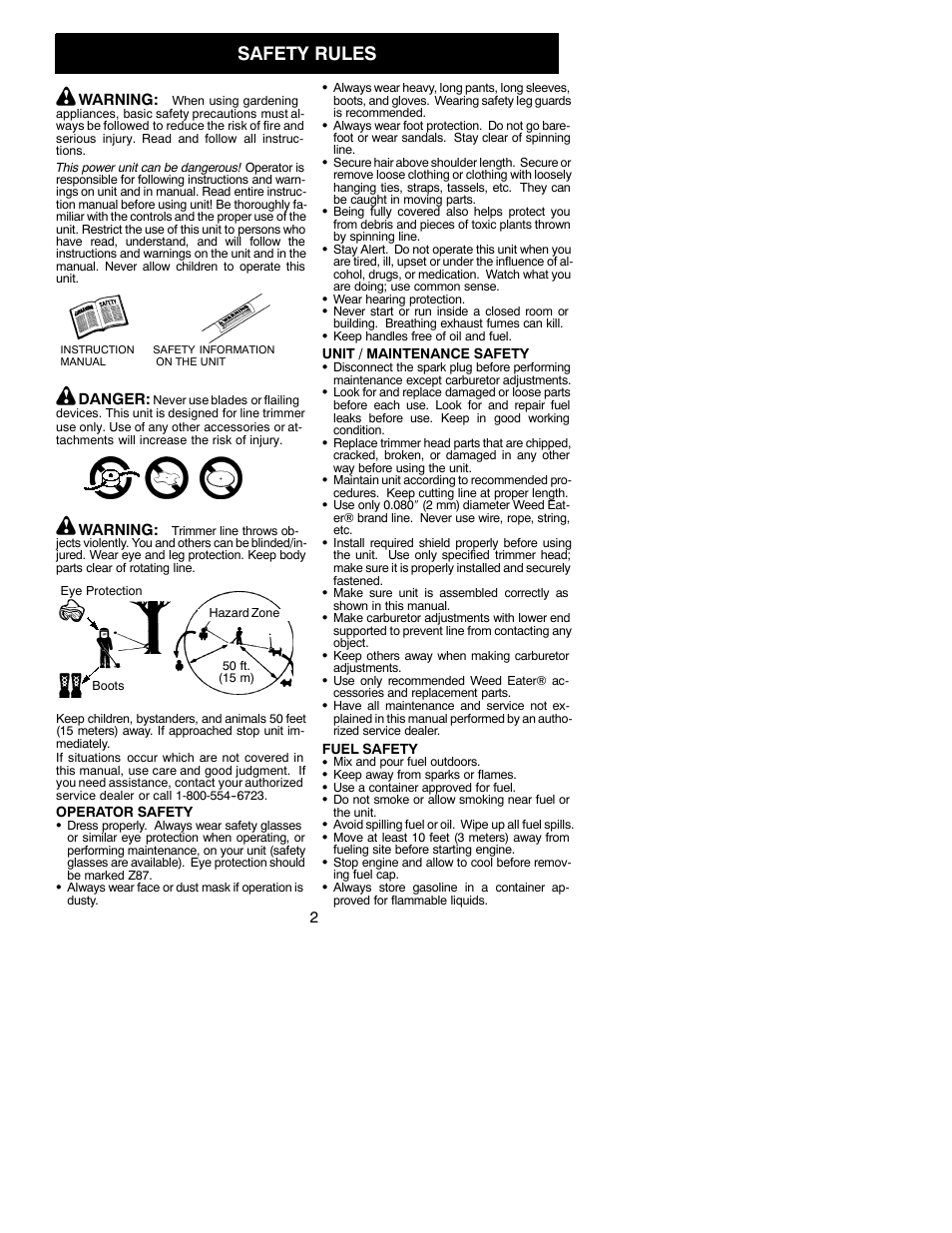 Safety rules | Weed Eater 530086927 User Manual | Page 2 / 11