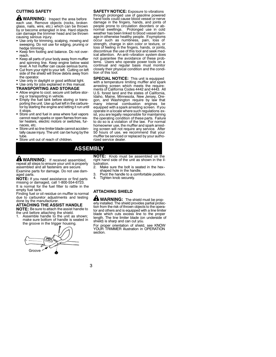 Assembly | Weed Eater 530086927 User Manual | Page 3 / 11