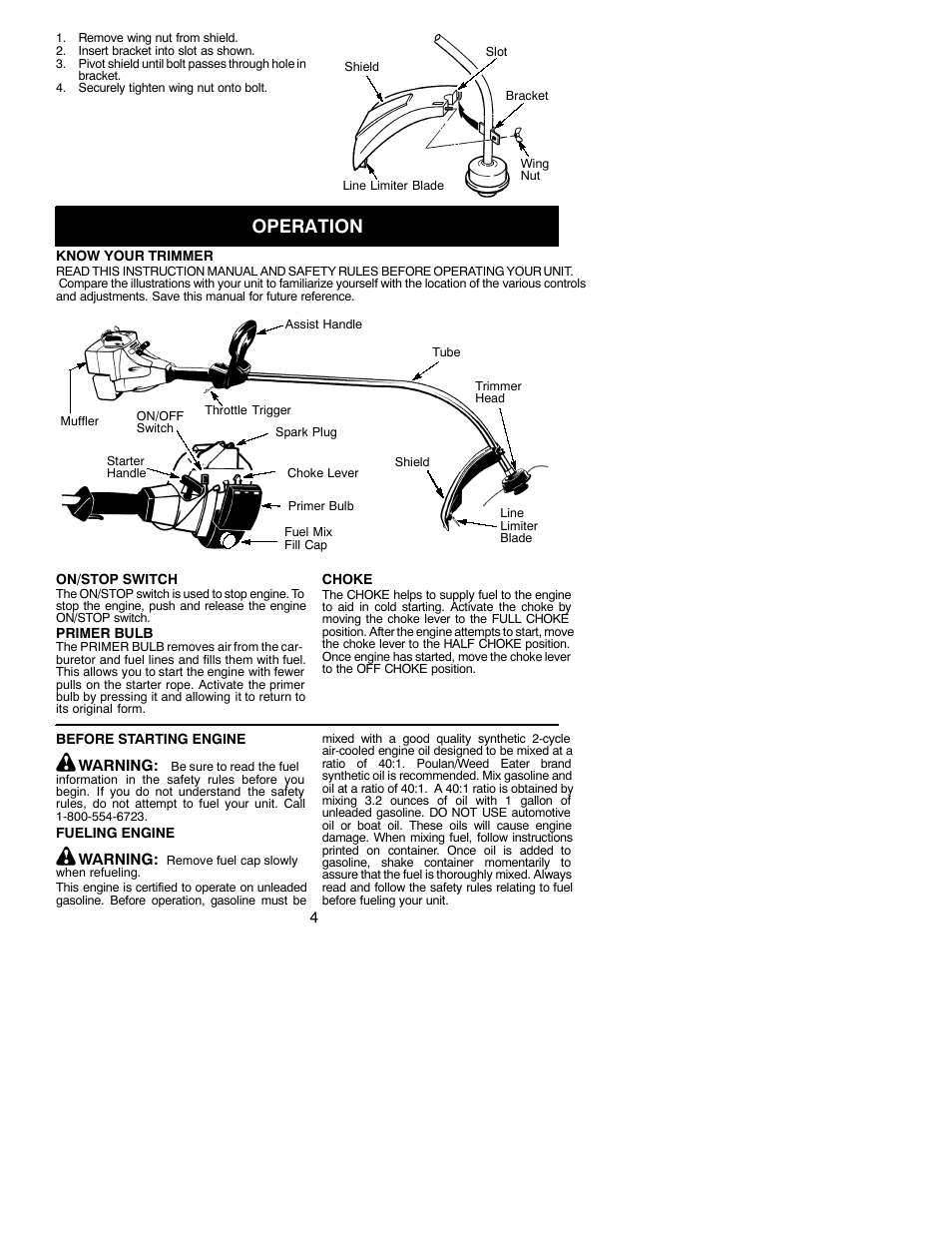 Operation | Weed Eater 530086927 User Manual | Page 4 / 11