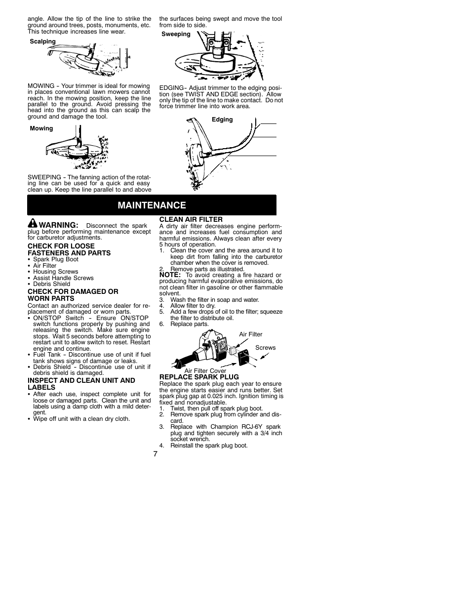 Maintenance | Weed Eater 530086927 User Manual | Page 7 / 11