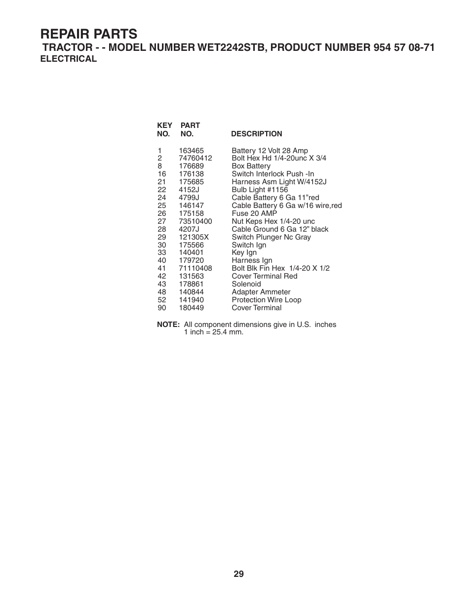 Repair parts | Weed Eater 186849 User Manual | Page 29 / 48