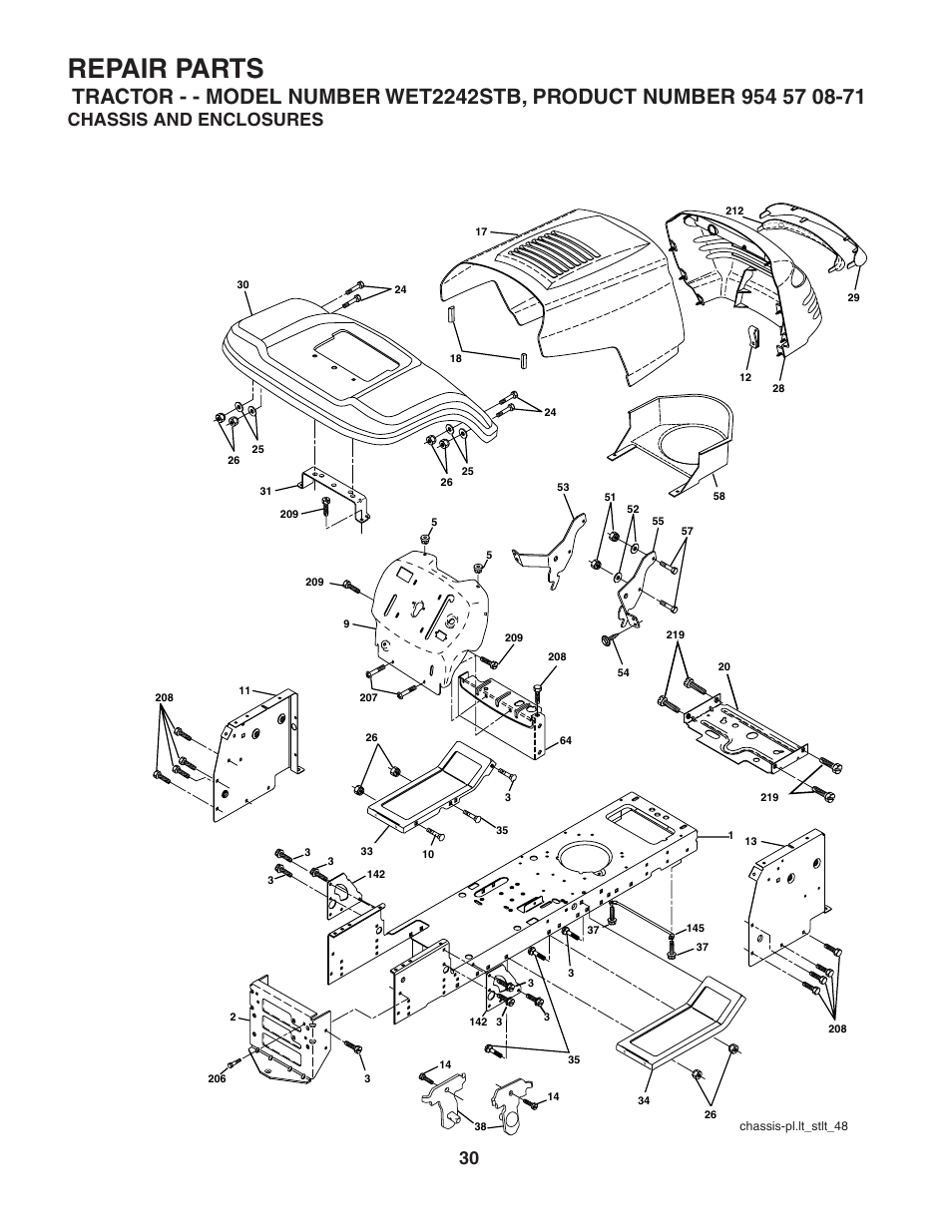 Repair parts, Chassis and enclosures | Weed Eater 186849 User Manual | Page 30 / 48